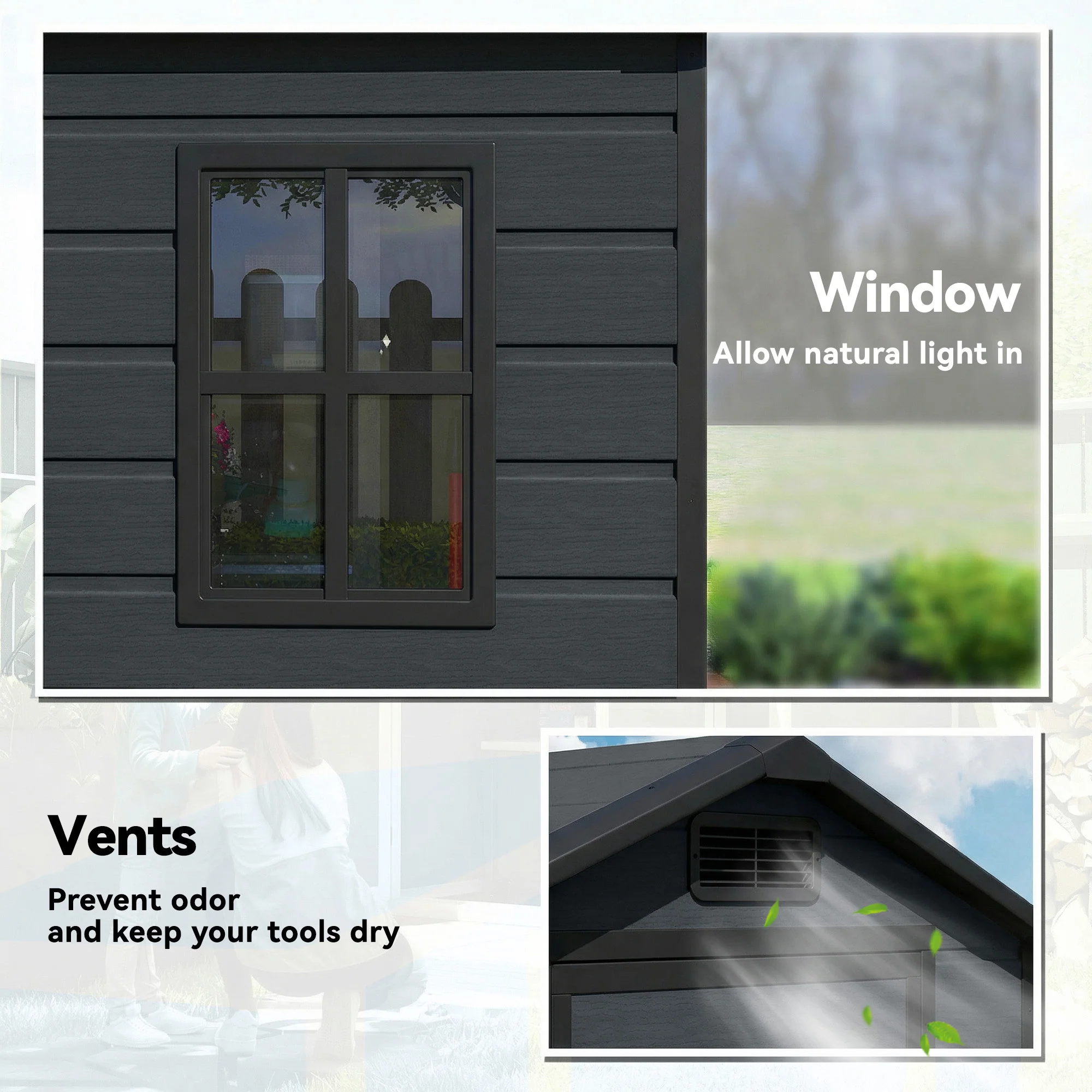 Outsunny 4 X 3 Ft Plastic Small Garden Shed With Lockable Door, Dark Grey - Image 5