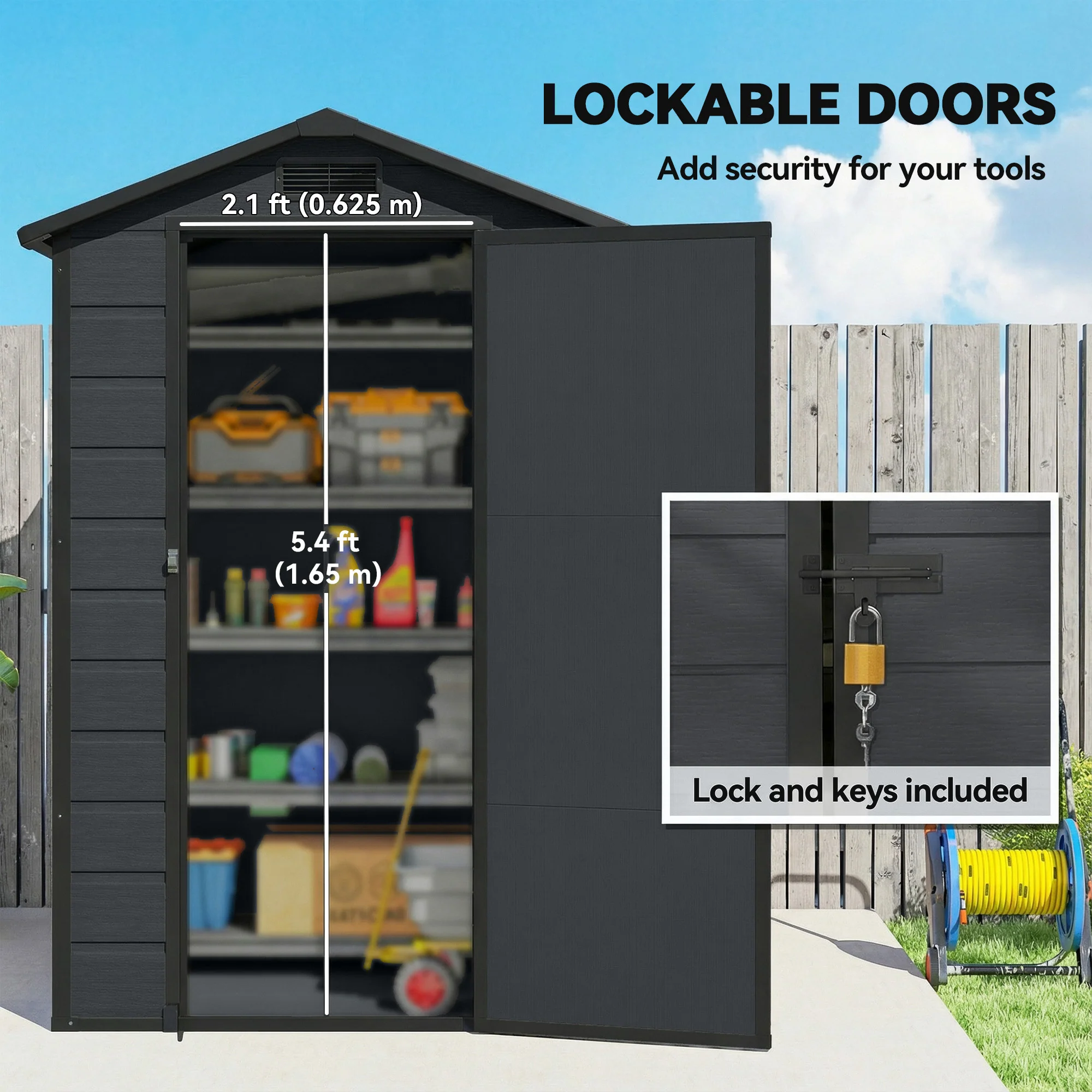 Outsunny 4 X 3 Ft Plastic Small Garden Shed With Lockable Door, Dark Grey - Image 6