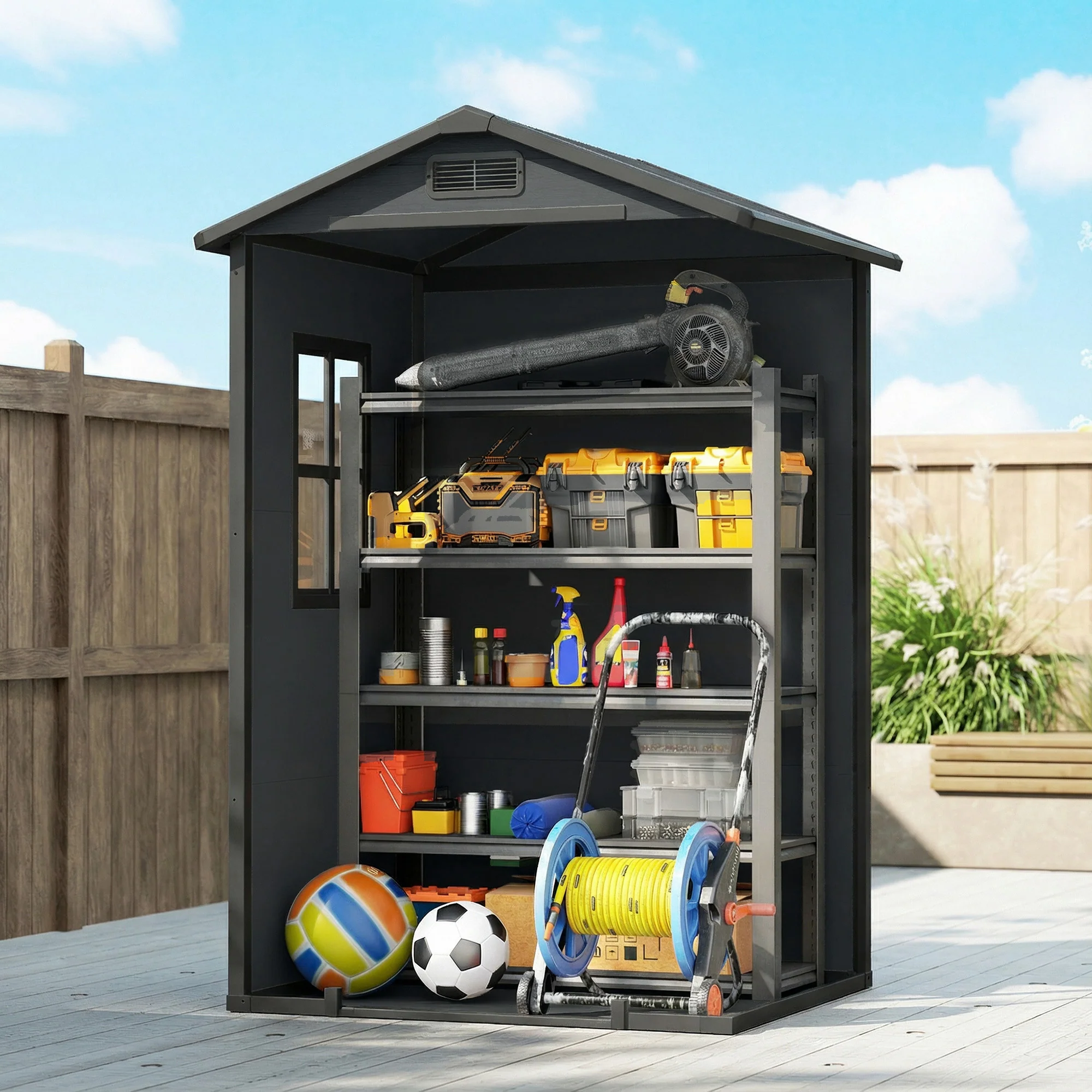 Outsunny 4 X 3 Ft Plastic Small Garden Shed With Lockable Door, Dark Grey - Image 9