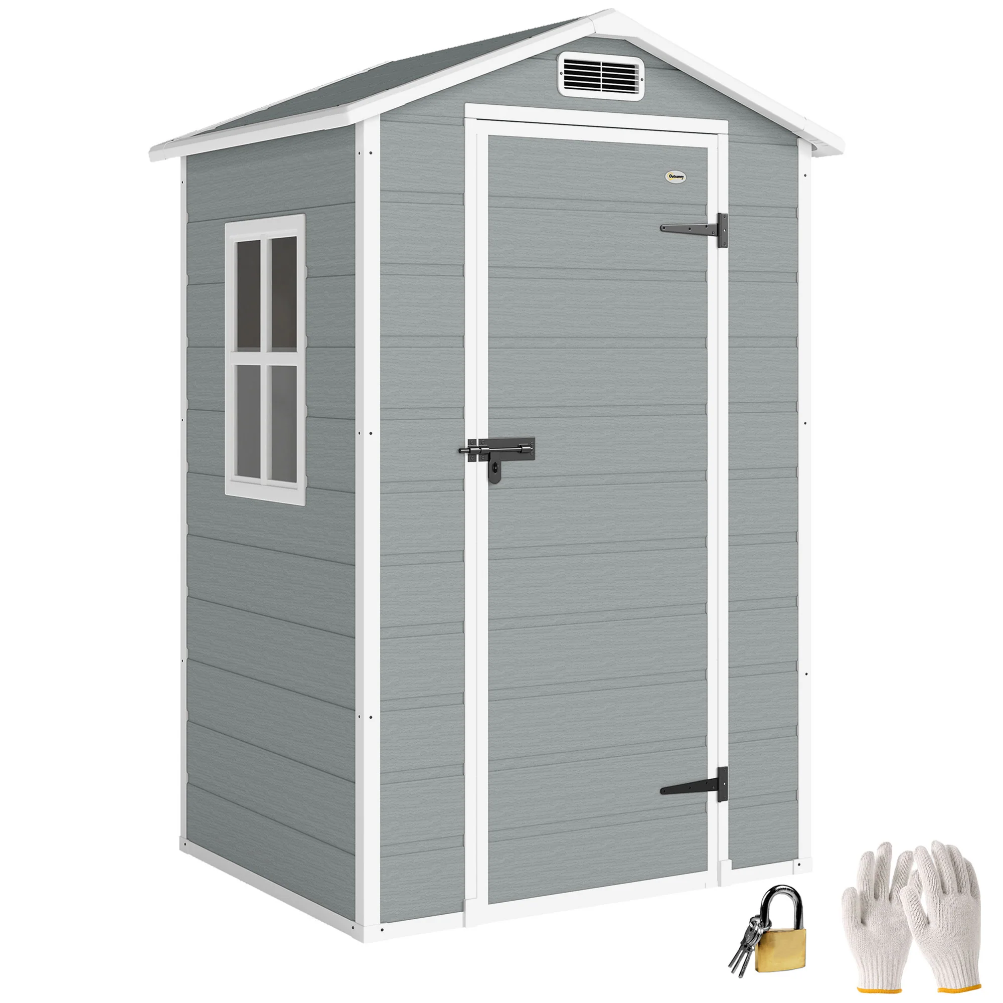 Outsunny 4 X 3 Ft Plastic Small Garden Shed With Lockable Door, Light Grey