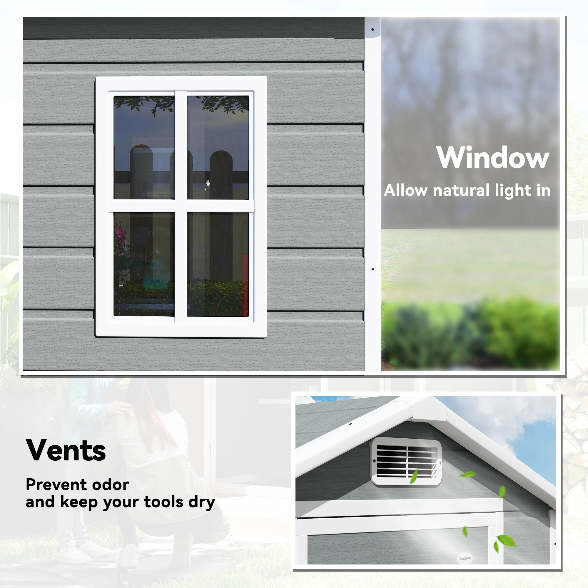 Outsunny 4 X 3 Ft Plastic Small Garden Shed With Lockable Door, Light Grey - Image 5