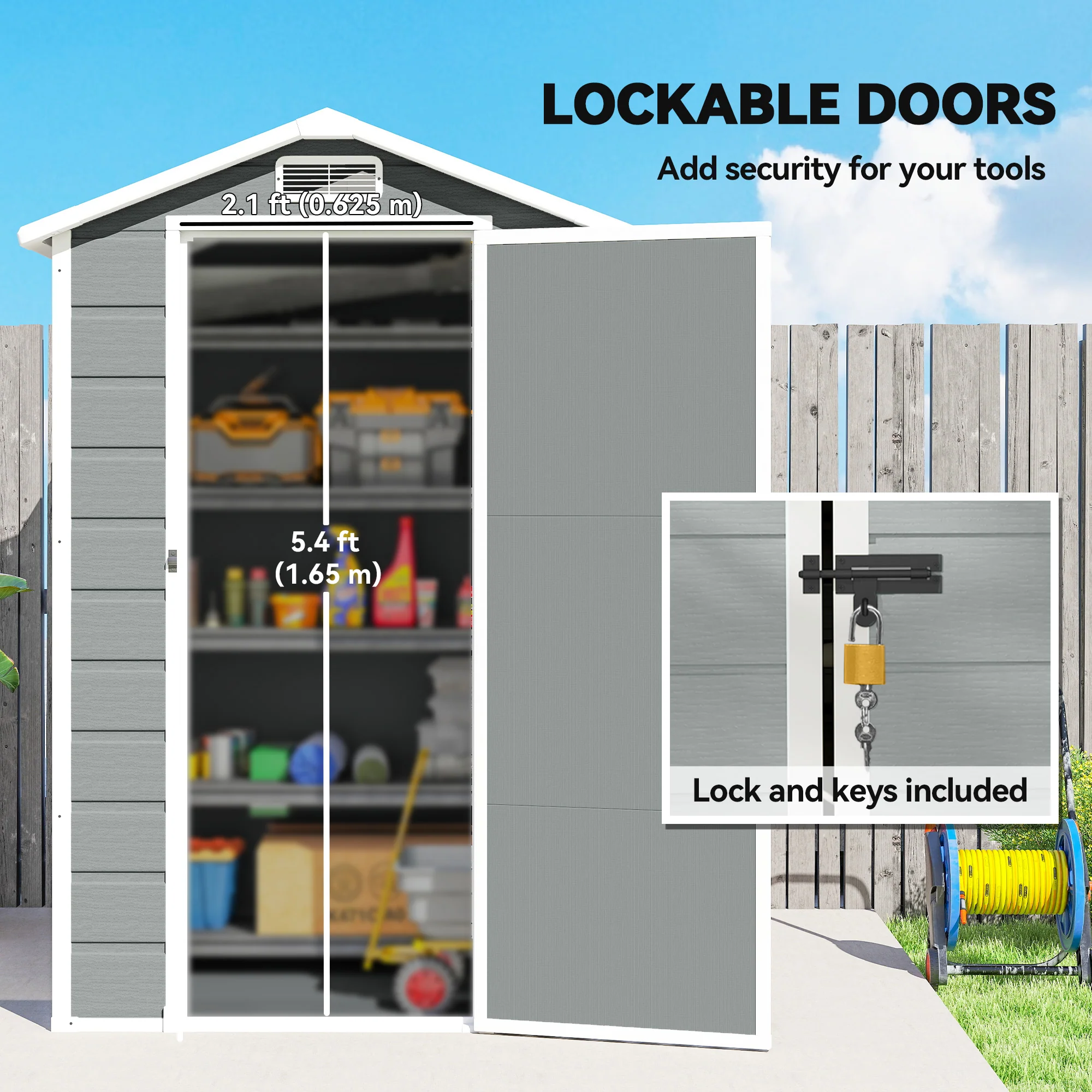Outsunny 4 X 3 Ft Plastic Small Garden Shed With Lockable Door, Light Grey - Image 6