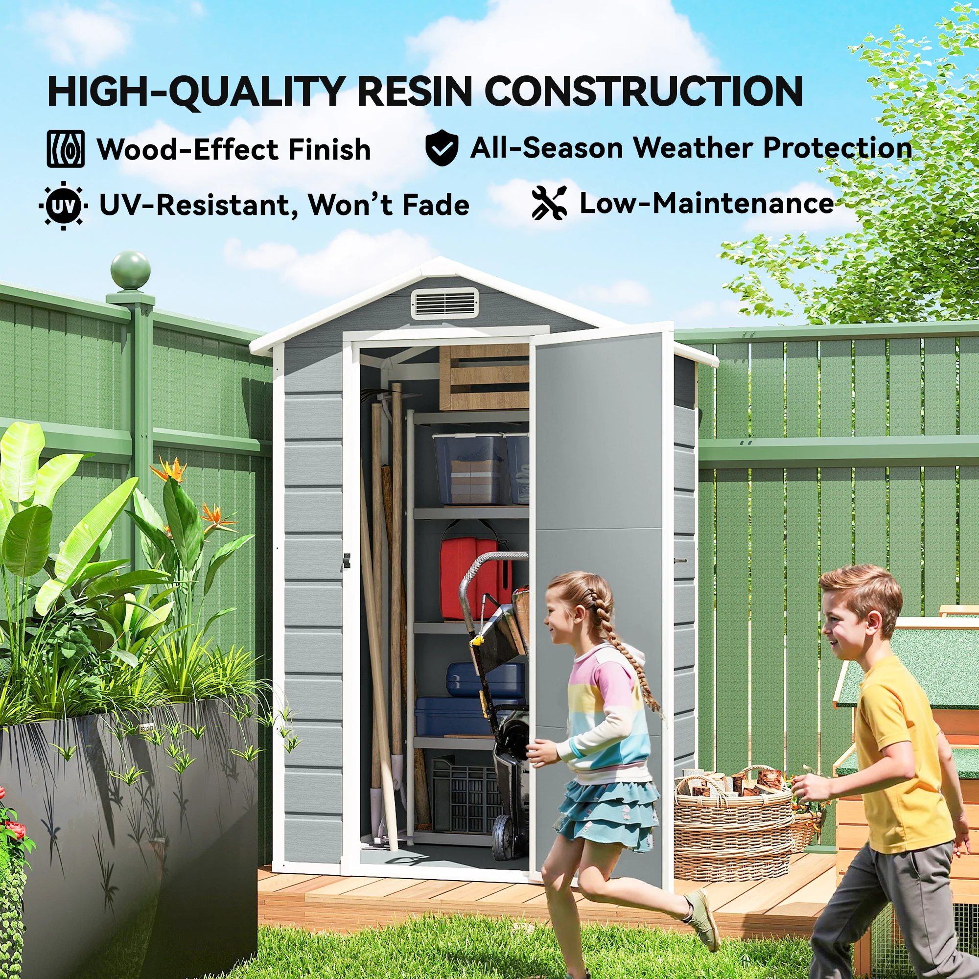 Outsunny 4 X 3 Ft Plastic Small Garden Shed With Lockable Door, Light Grey - Image 8