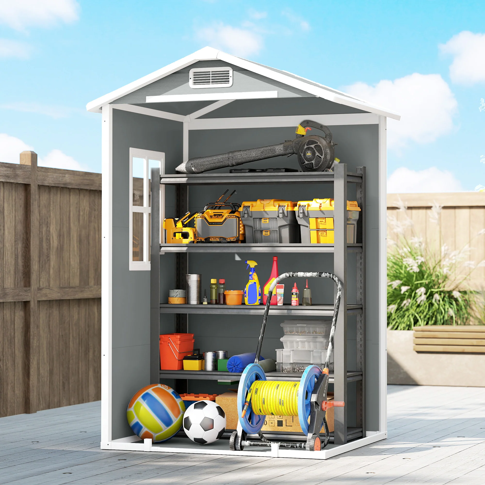 Outsunny 4 X 3 Ft Plastic Small Garden Shed With Lockable Door, Light Grey - Image 9
