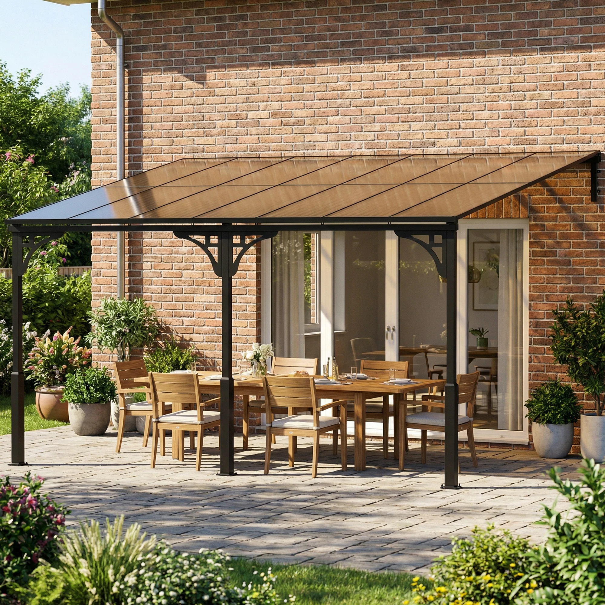 Outsunny 4 x 3 m Metal Lean-to Hardtop Gazebo, Wall-Mounted Pergola - Image 2