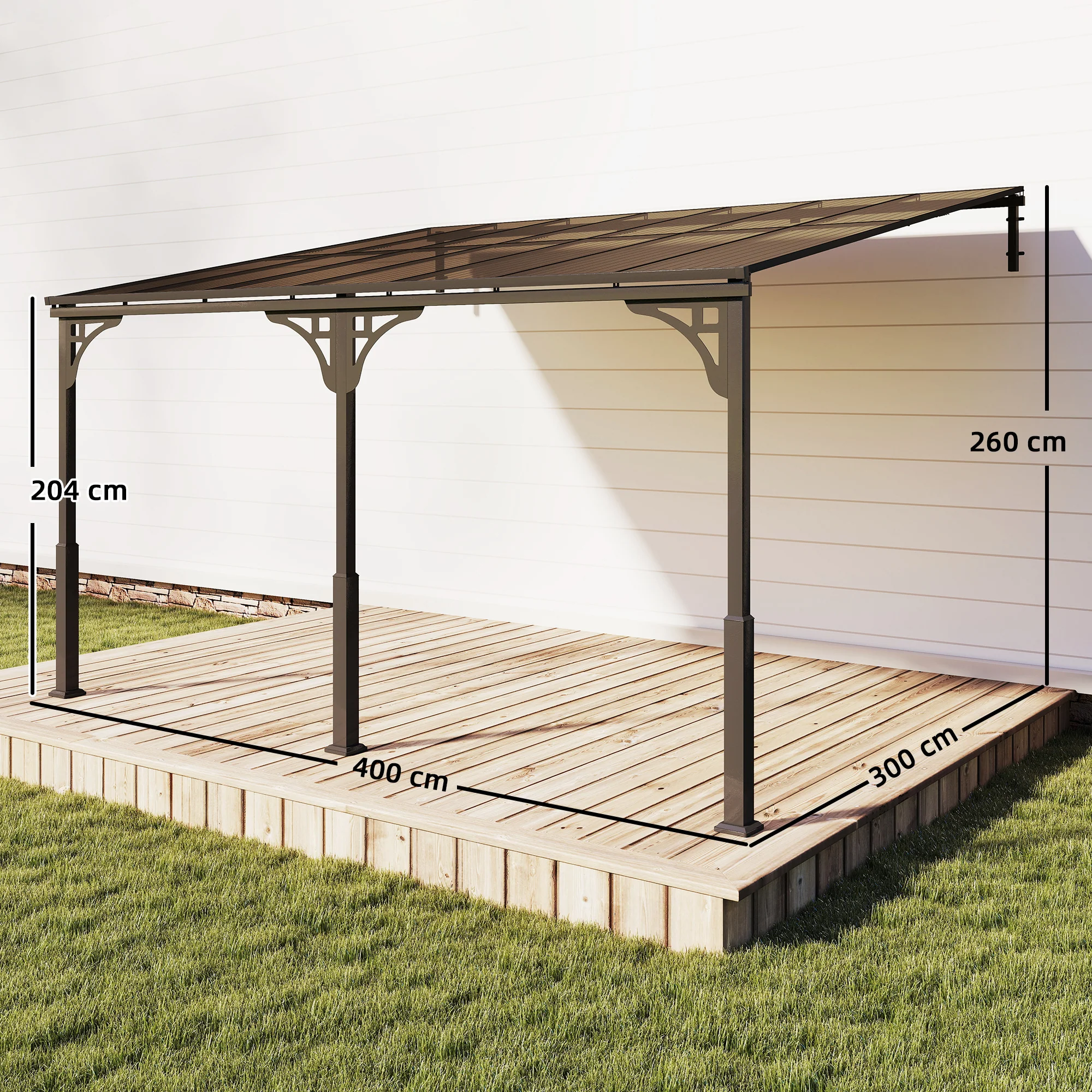 Outsunny 4 x 3 m Metal Lean-to Hardtop Gazebo, Wall-Mounted Pergola - Image 3