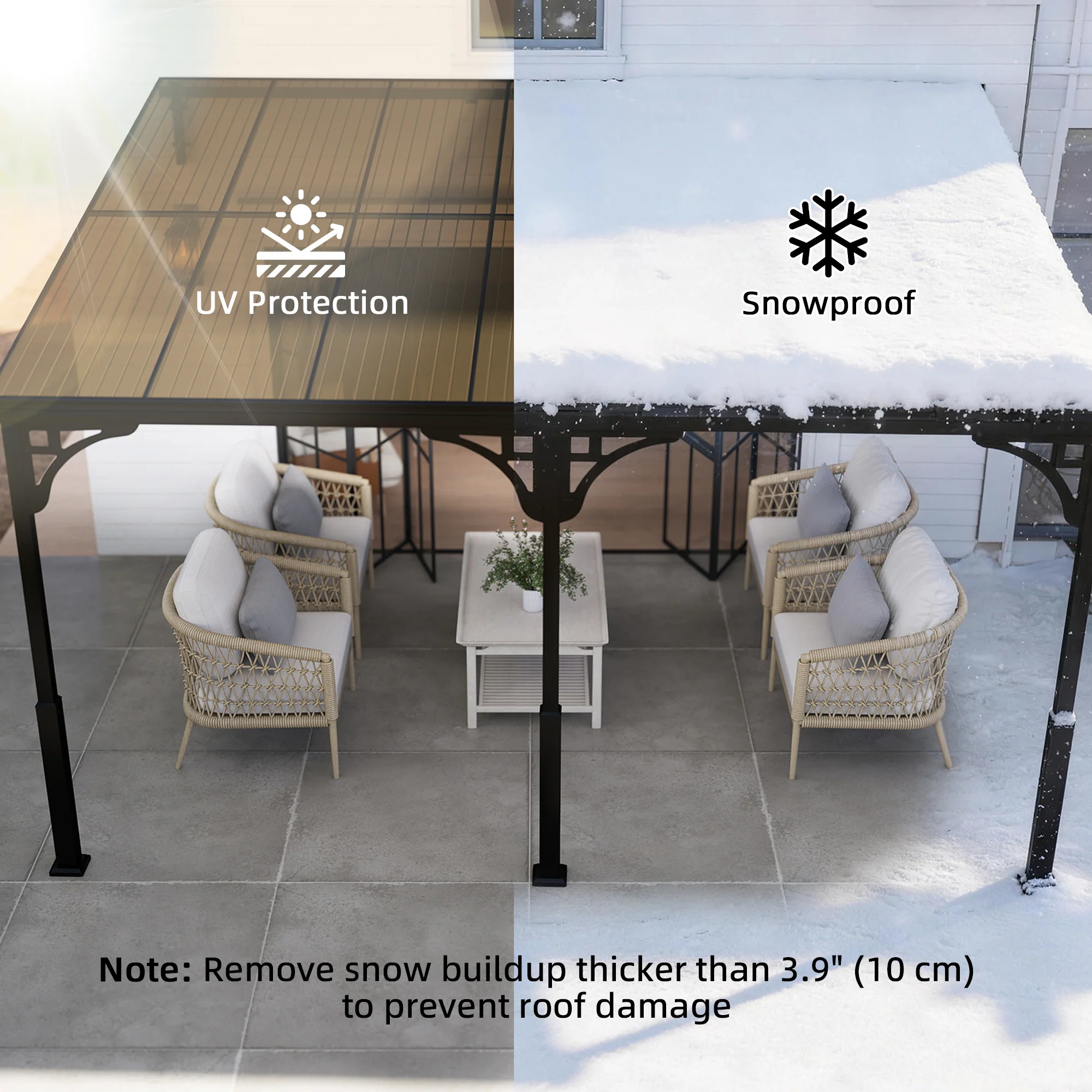Outsunny 4 x 3 m Metal Lean-to Hardtop Gazebo, Wall-Mounted Pergola - Image 5