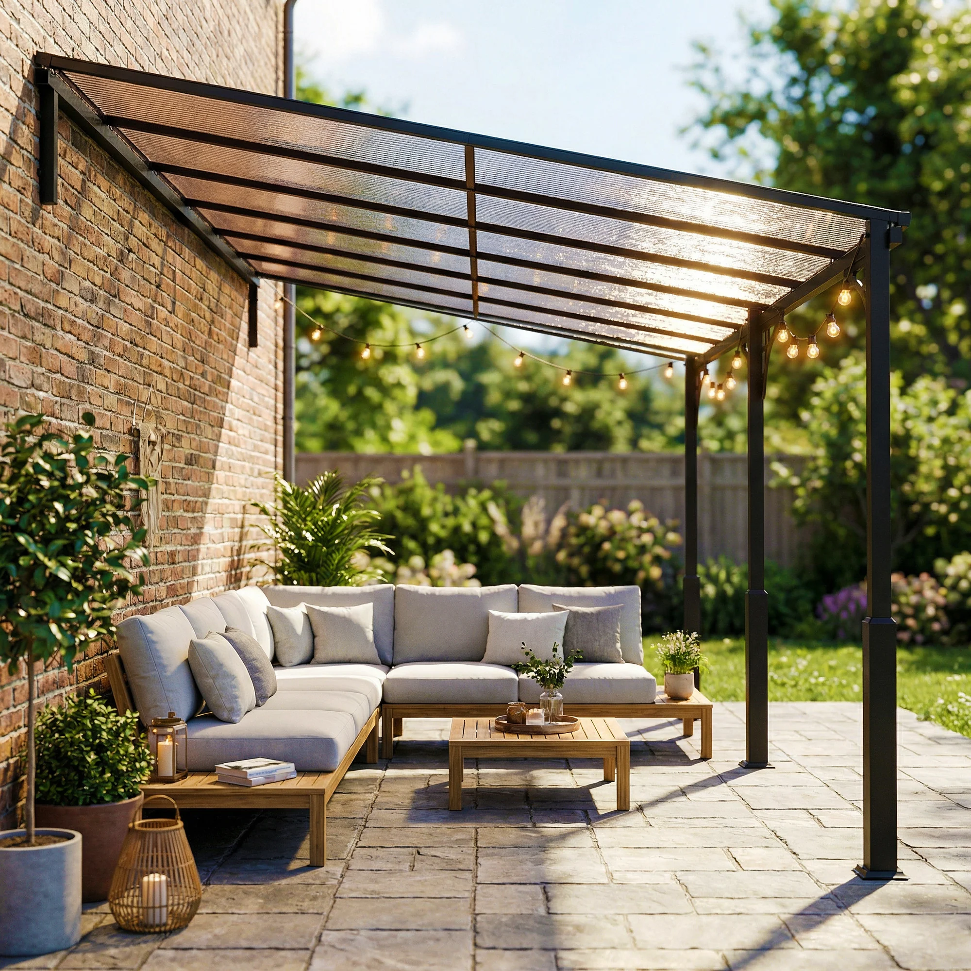 Outsunny 4 x 3 m Metal Lean-to Hardtop Gazebo, Wall-Mounted Pergola - Image 8