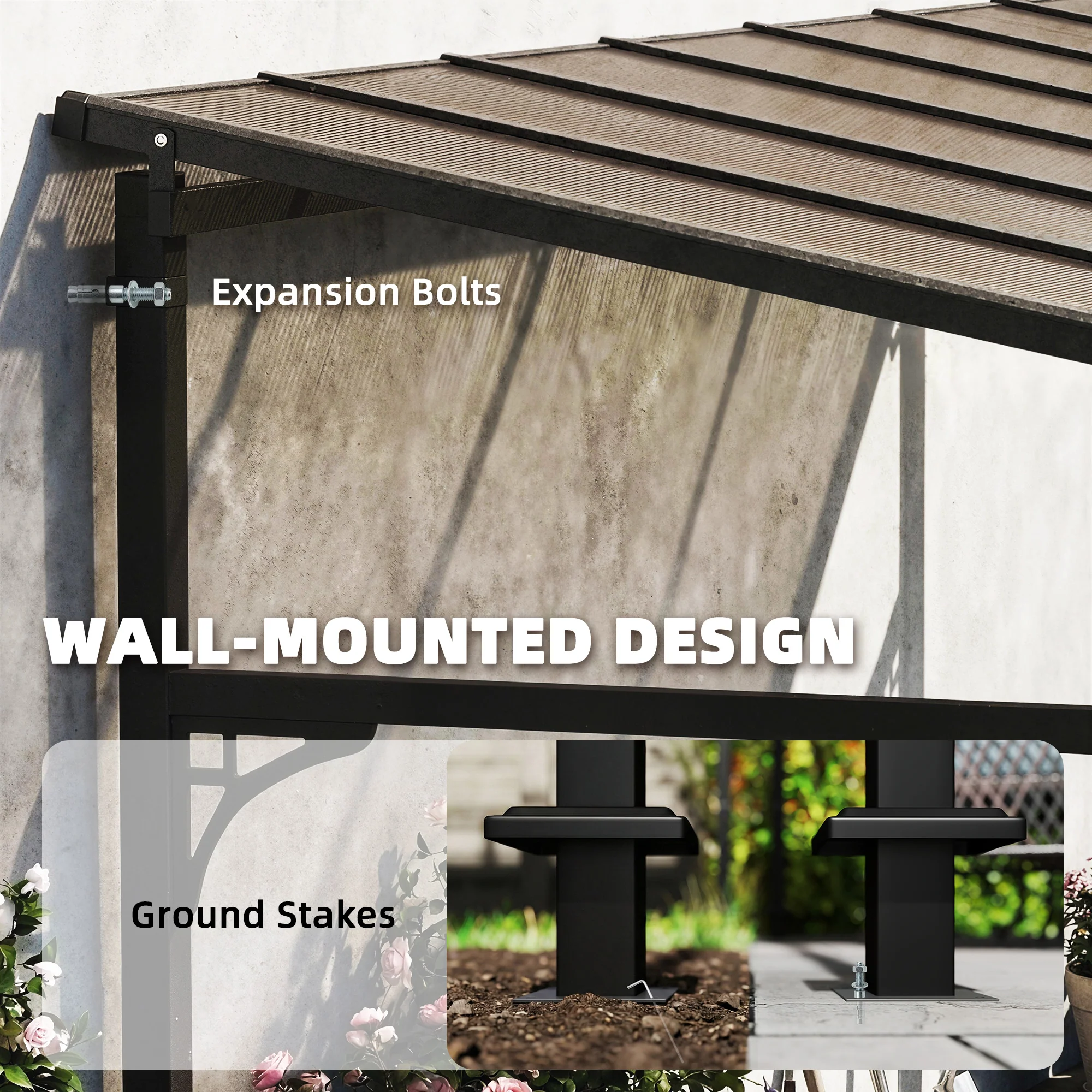 Outsunny 4 x 3 m Metal Lean-to Hardtop Gazebo, Wall-Mounted Pergola - Image 4