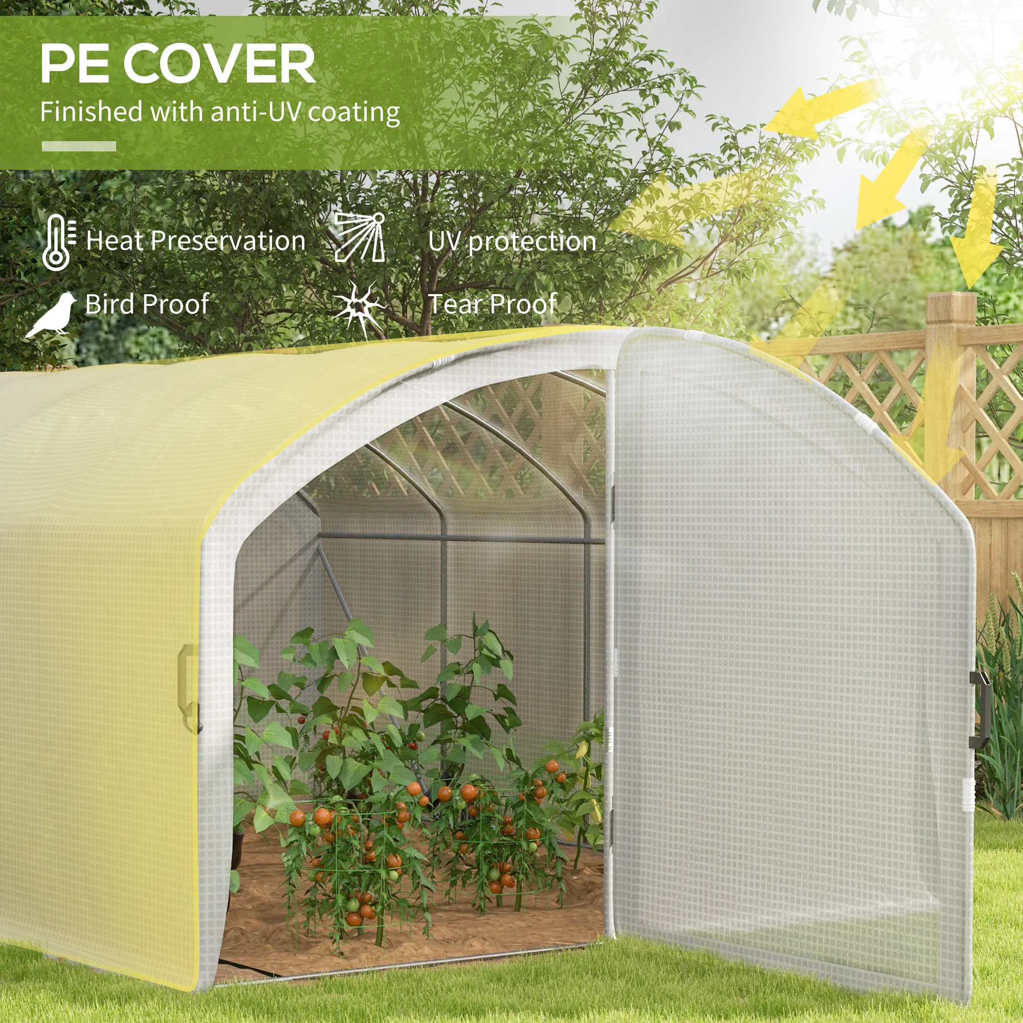 Outsunny 4 x 3 x 2m Polytunnel Greenhouse with Door, UV-resistant PE Cover - Image 3