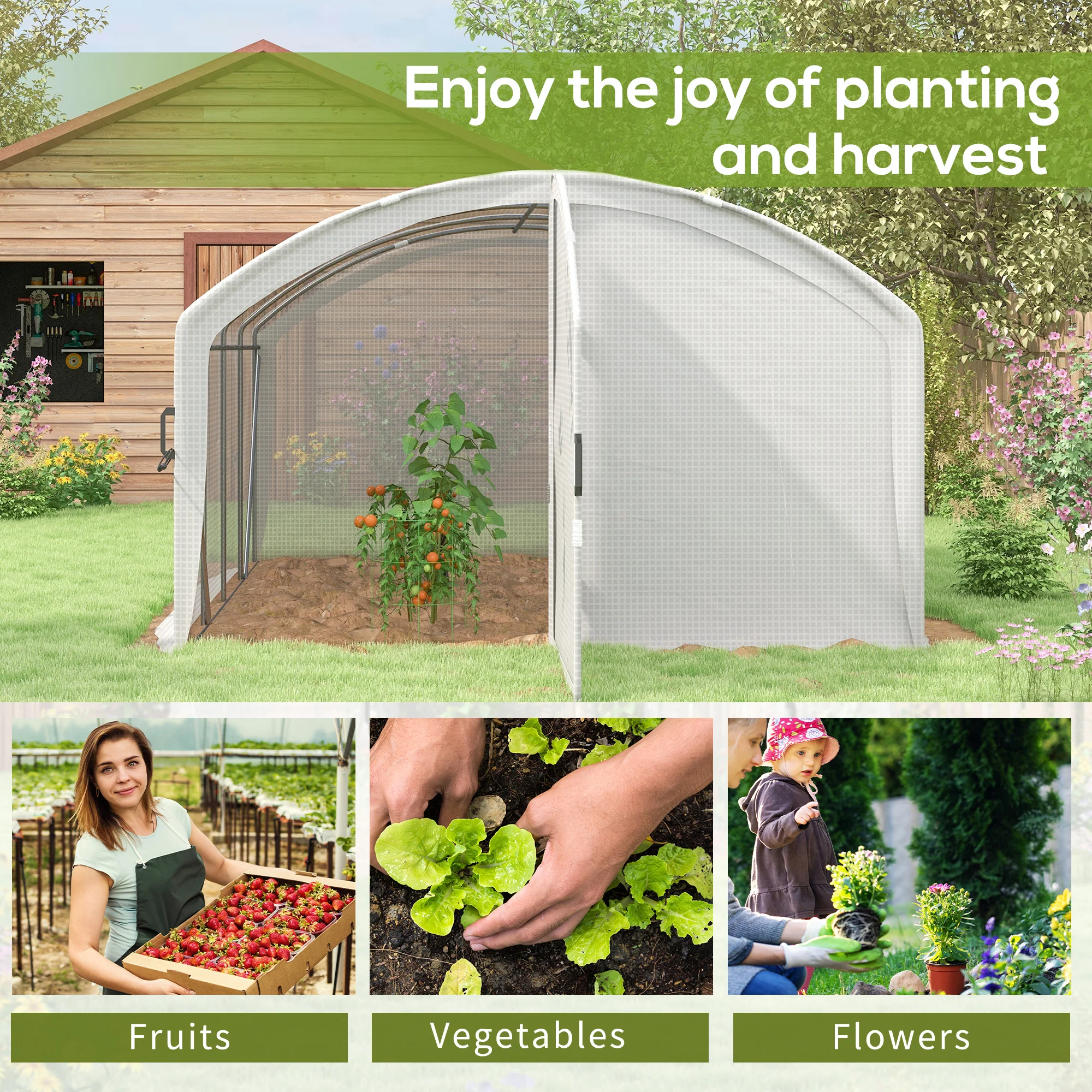Outsunny 4 x 3 x 2m Polytunnel Greenhouse with Door, UV-resistant PE Cover - Image 7