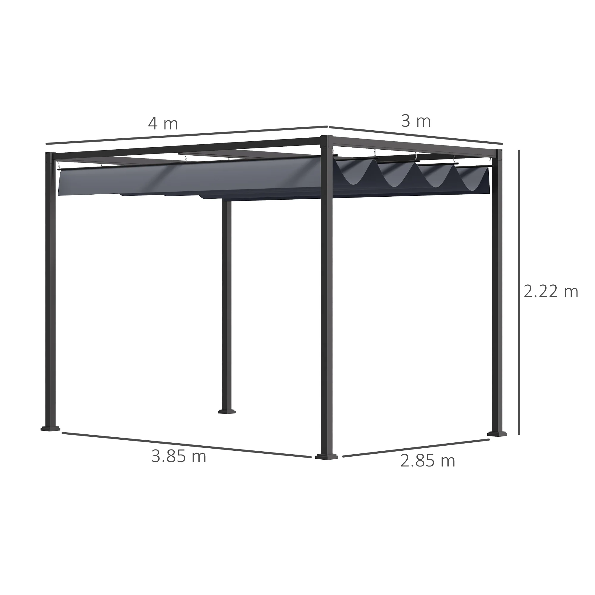 Outsunny 4 x 3(m) Metal Pergola Gazebo Patio Sun Shelter Grape Tent Retractable Canopy Grey - Image 2