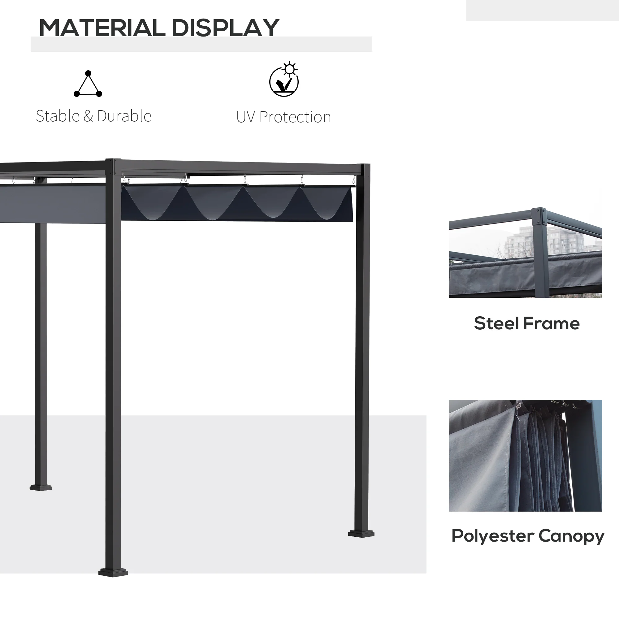 Outsunny 4 x 3(m) Metal Pergola Gazebo Patio Sun Shelter Grape Tent Retractable Canopy Grey - Image 3