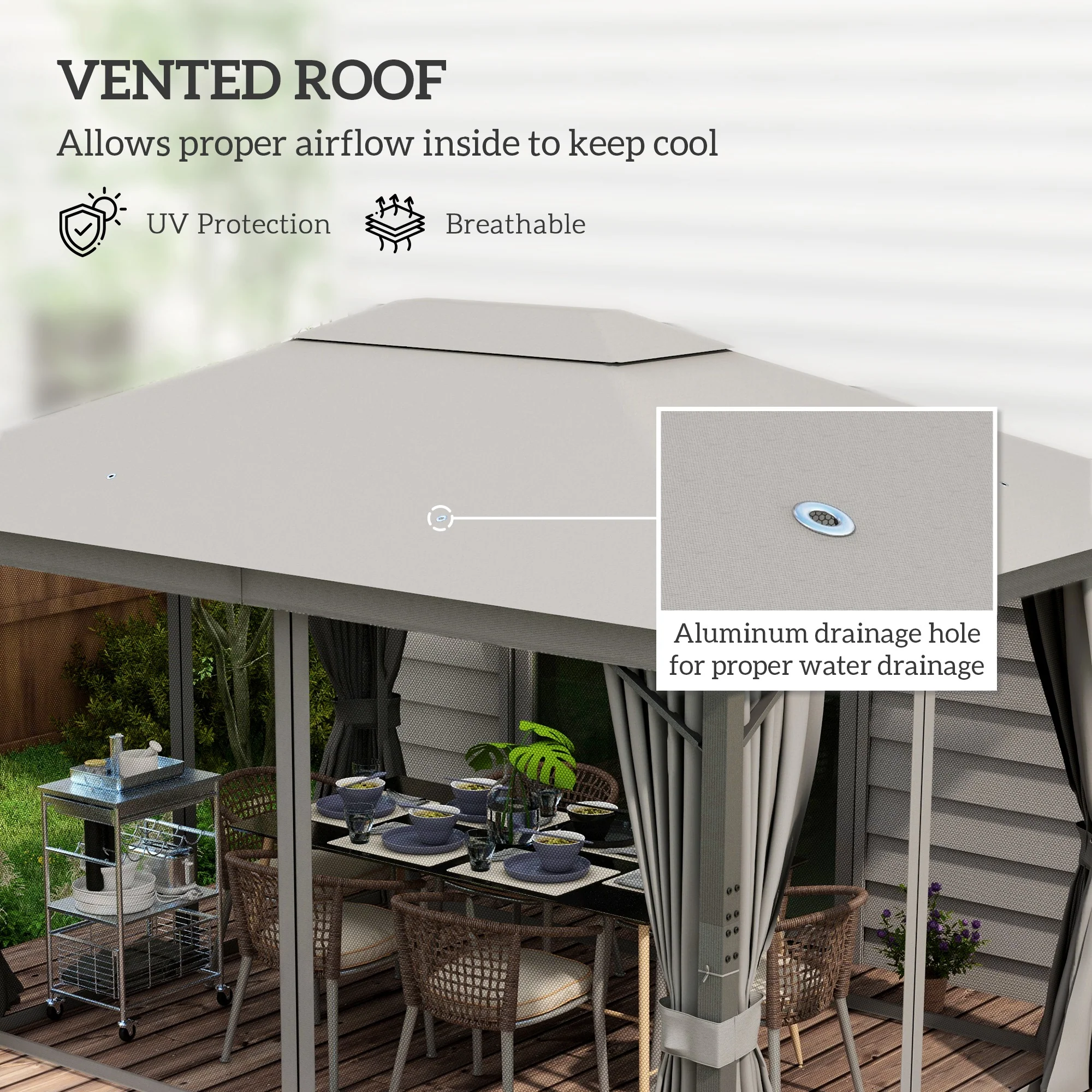 Outsunny 4 x 3(m) Patio Gazebo Garden Shelter w/ Curtains and Netting, Grey - Image 3