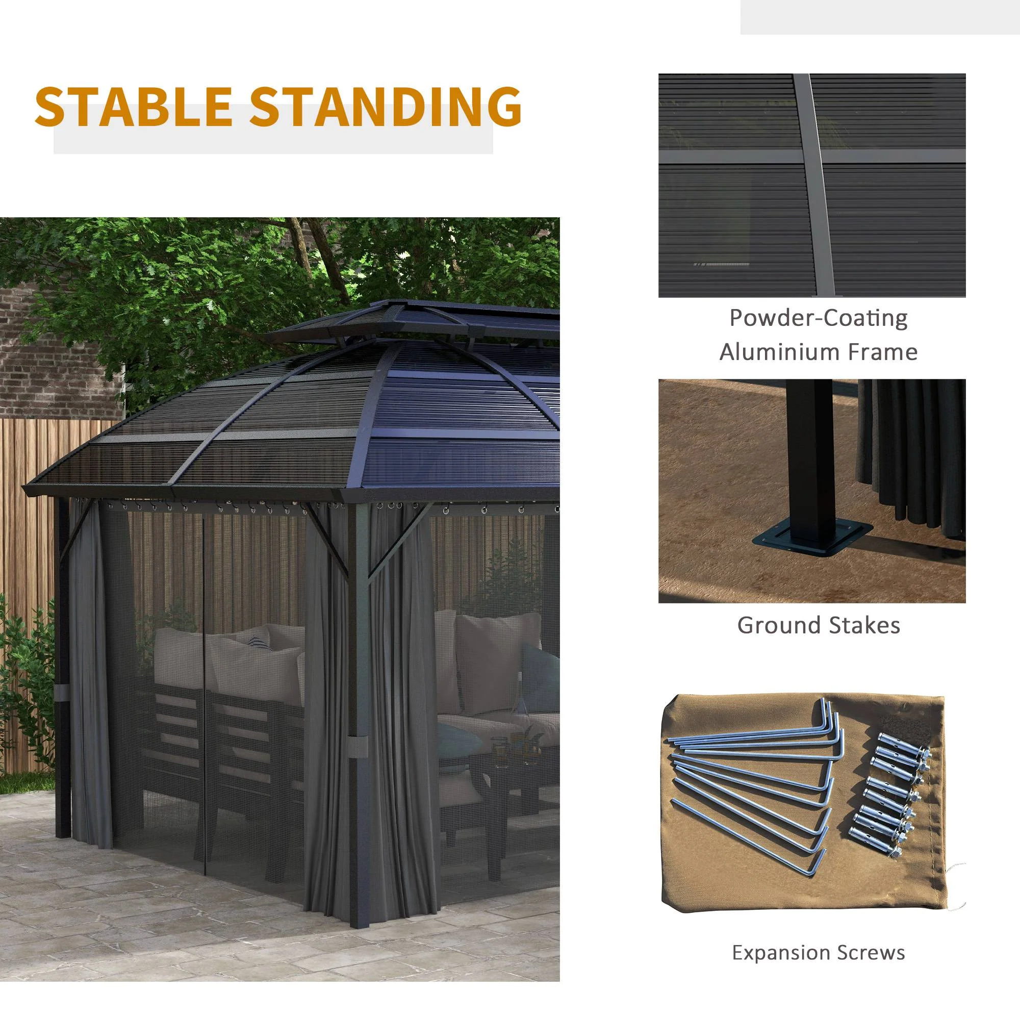 Outsunny 4 X 3(m) Polycarbonate Gazebo For Lawn, Yard, Patio, Deck - Image 6