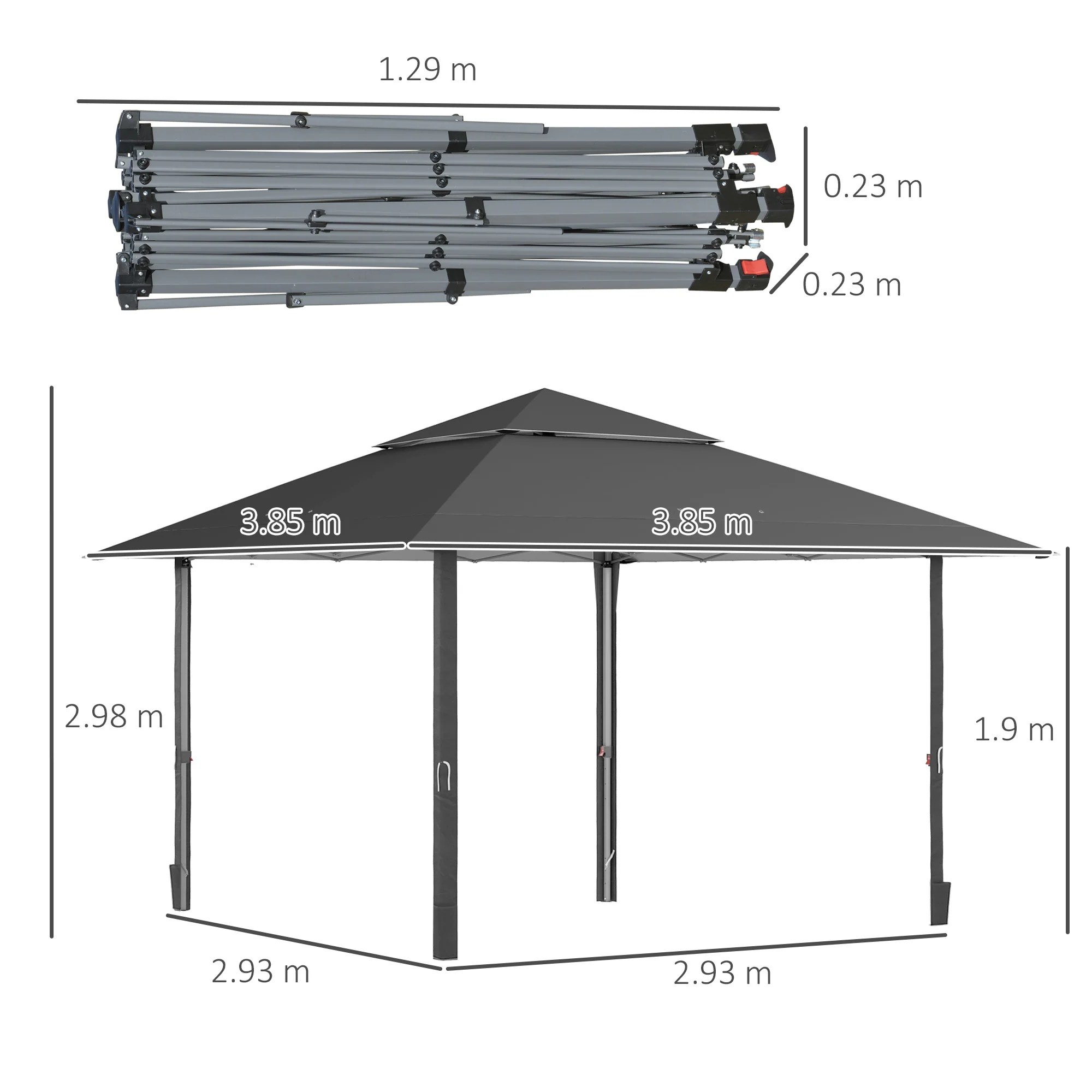 Outsunny 4 x 4m Outdoor Pop-Up Canopy Tent Gazebo Adjustable Legs Bag Dark Grey - Image 5