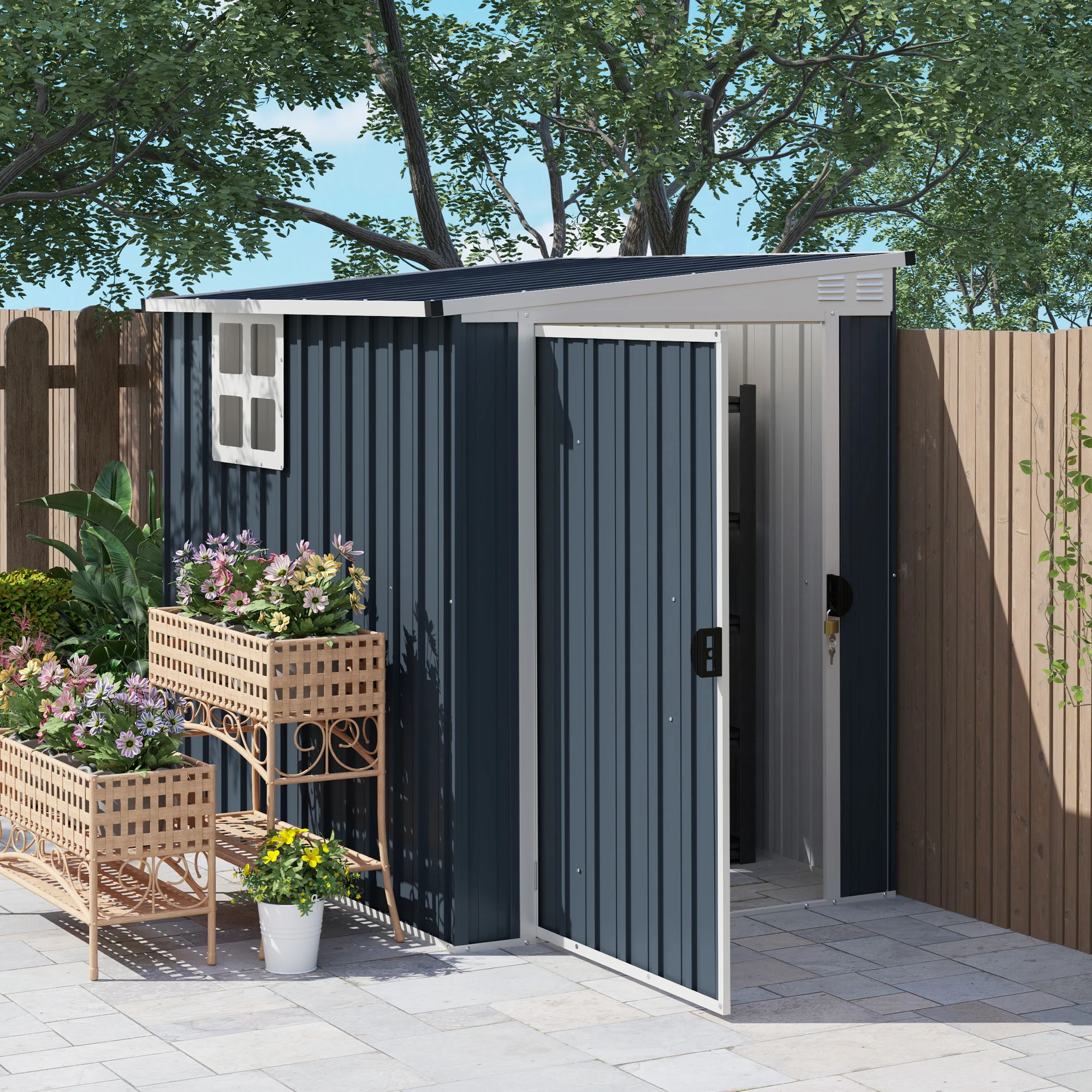 Outsunny 4 X 6ft Outdoor Garden Storage Shed With Window, Dark Grey - Image 2