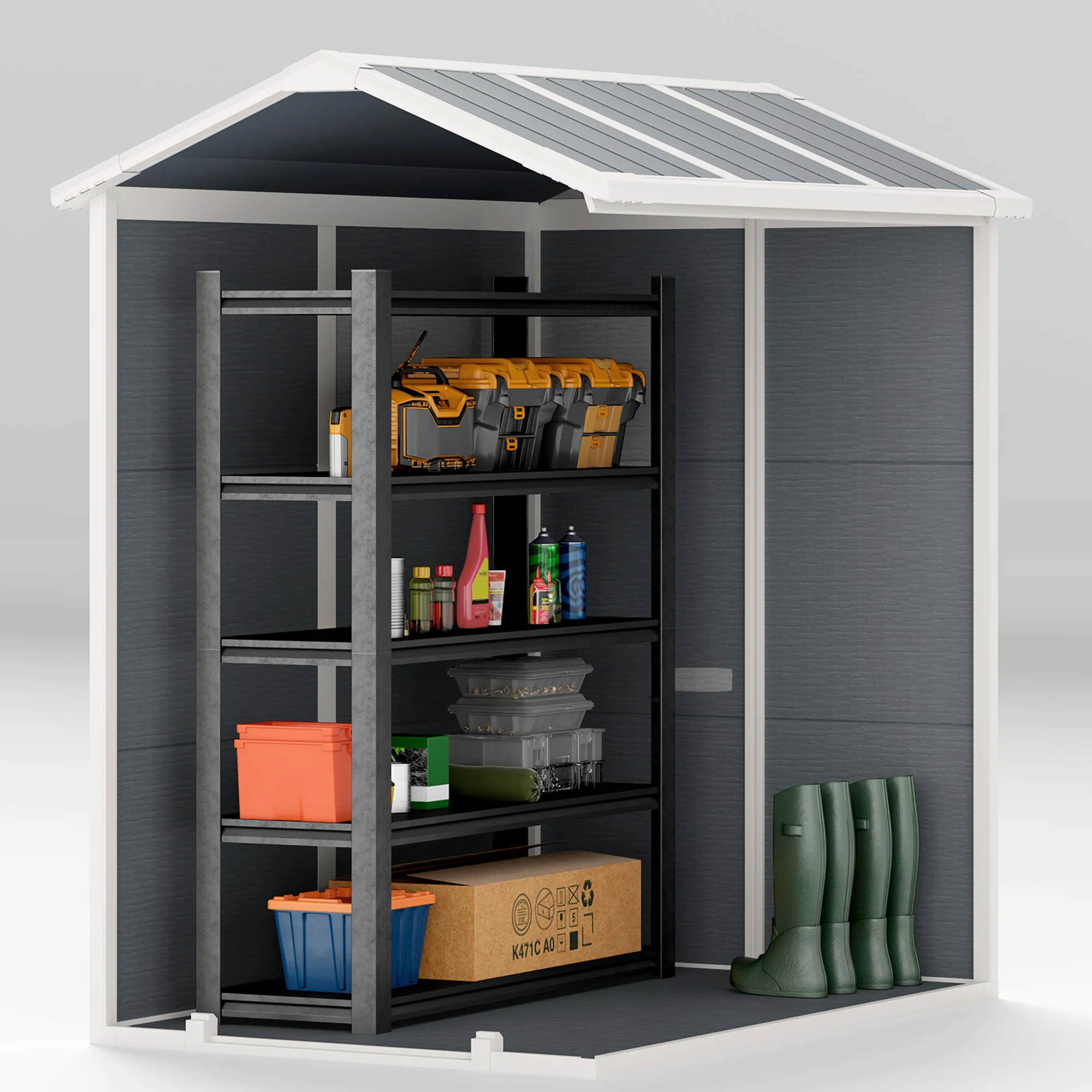 Outsunny 4 x 6ft Plastic Garden Shed with Floor, Window and Lockable Door - Image 9