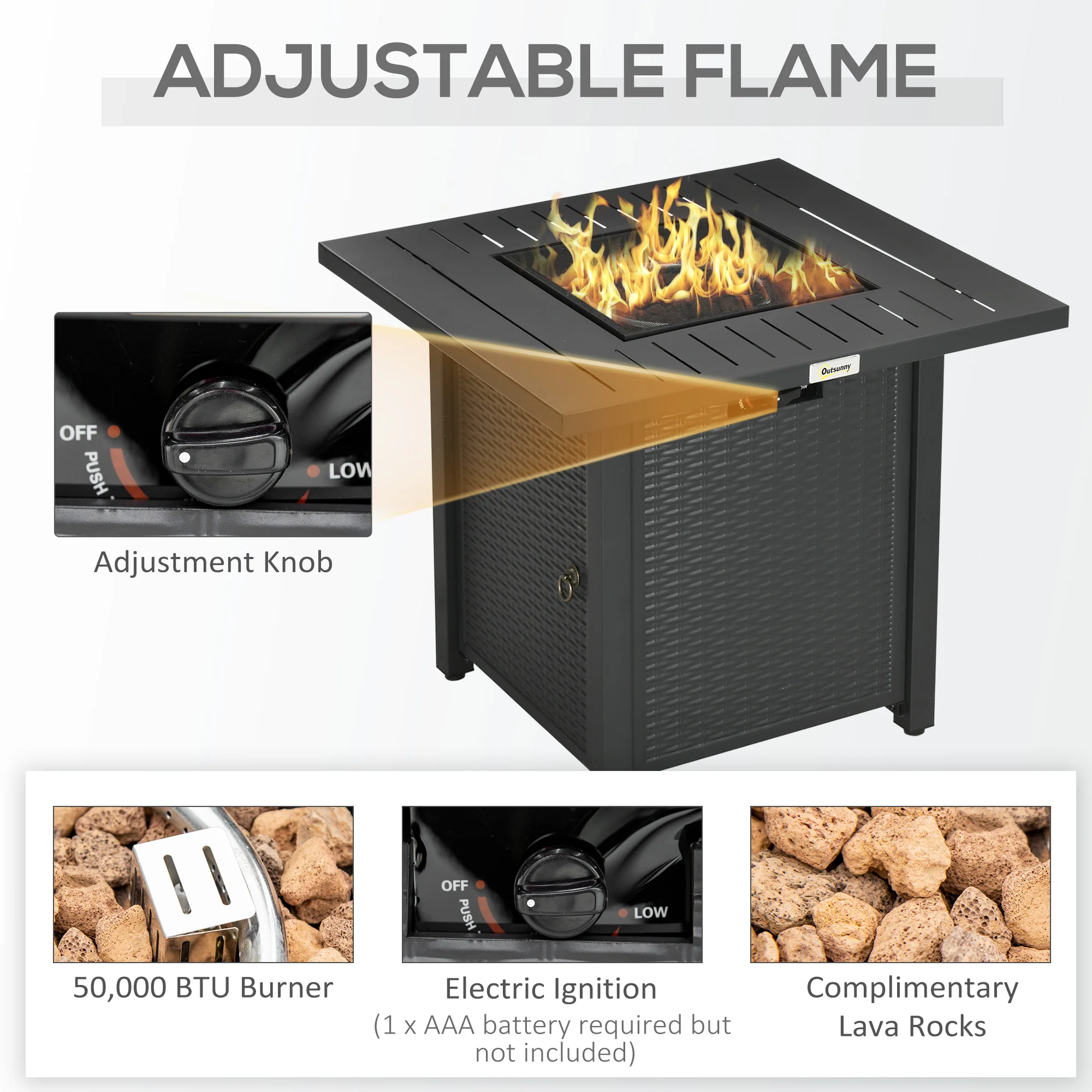 Outsunny 40,000 BTU Gas Firepit Table with Protective Cover, Spark Guard - Image 4