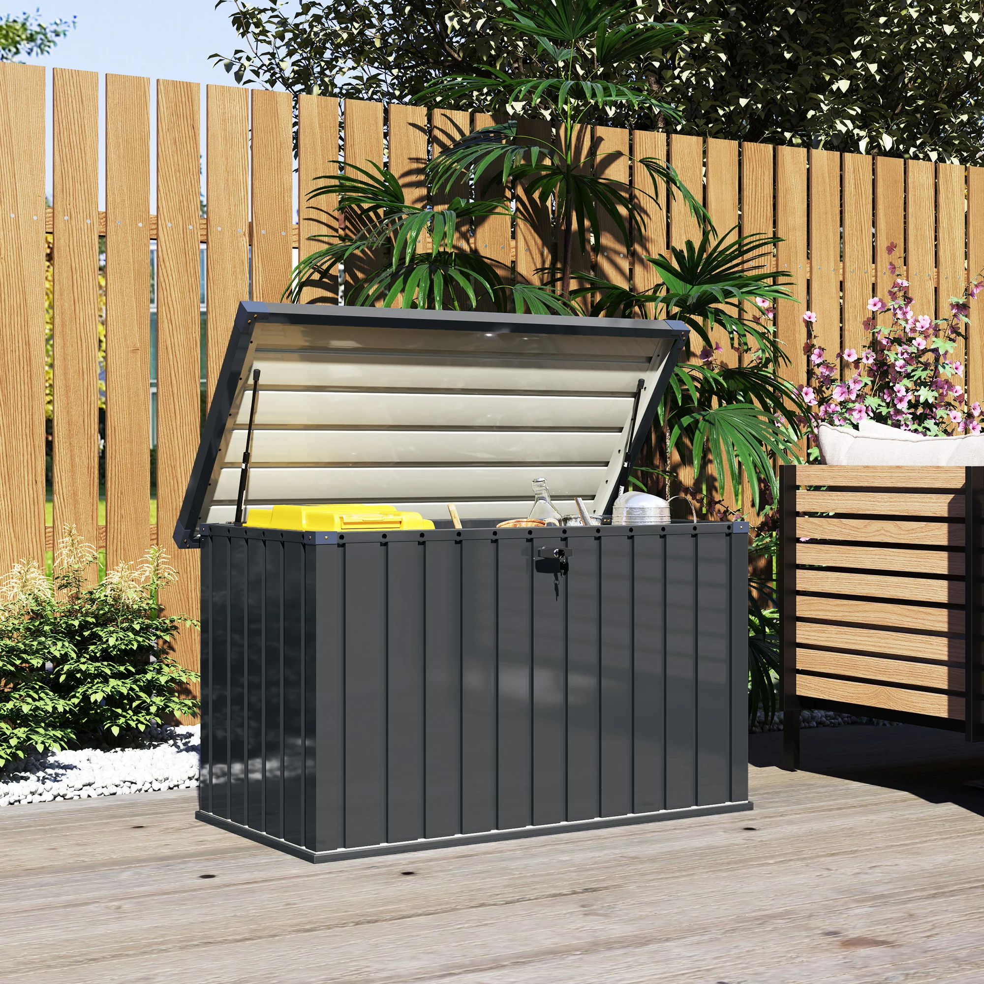 Outsunny 400L Waterproof Metal Outdoor Storage Box with Lock and Keys - Image 2