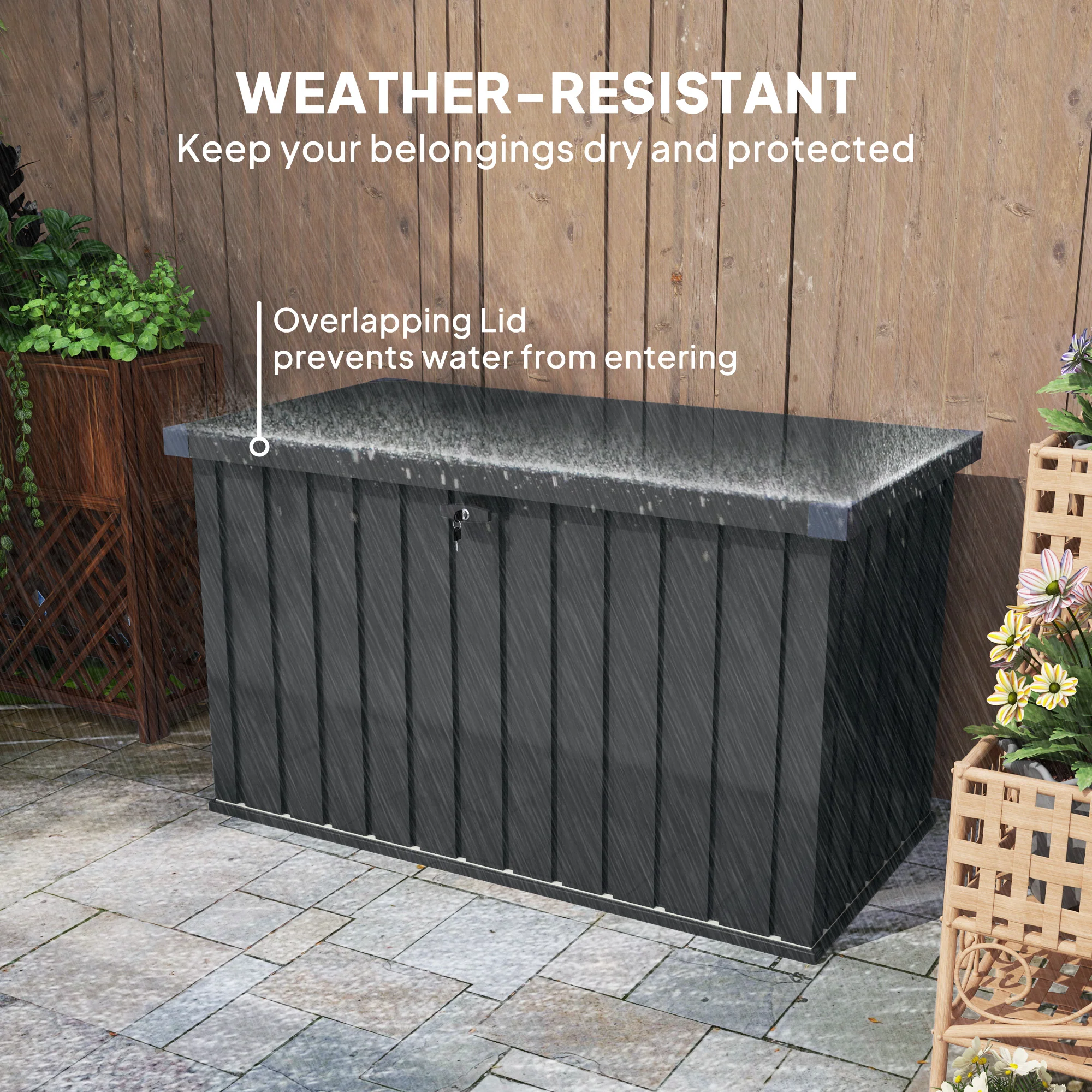 Outsunny 400L Waterproof Metal Outdoor Storage Box with Lock and Keys - Image 4