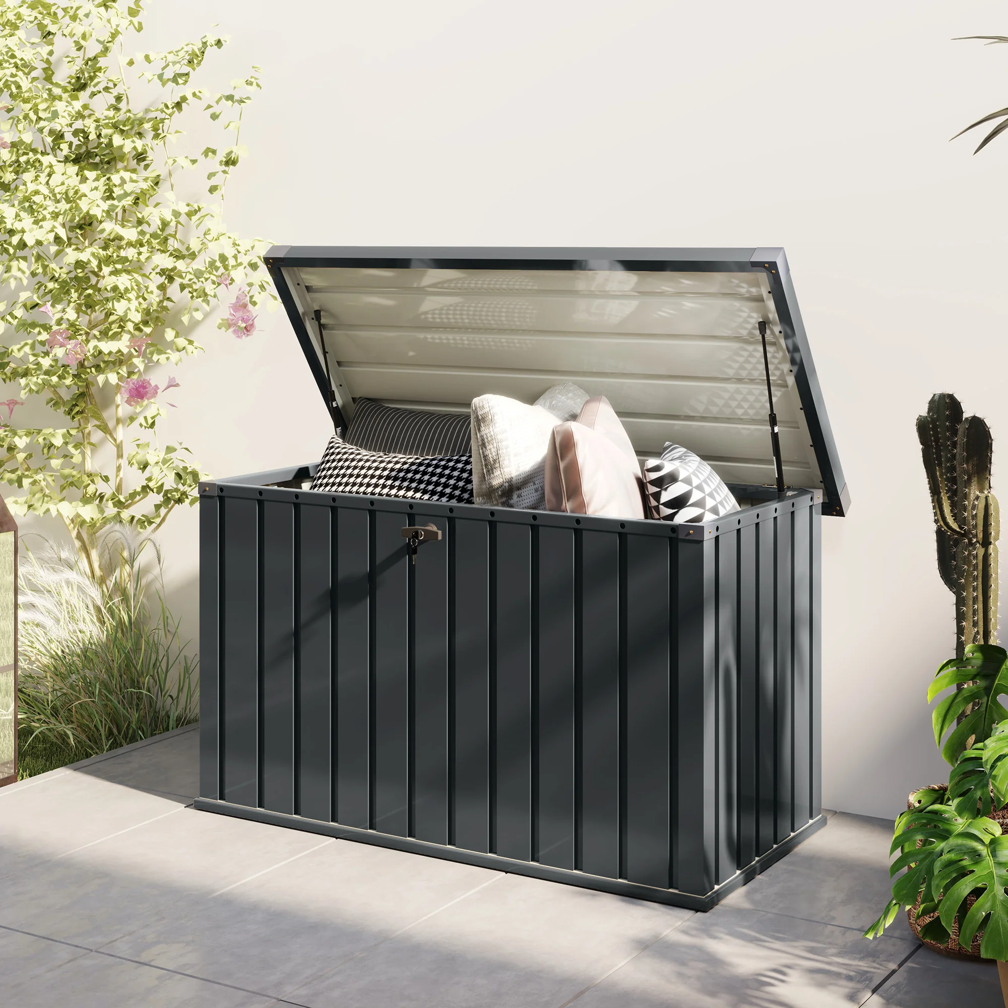 Outsunny 400L Waterproof Metal Outdoor Storage Box with Lock and Keys - Image 9