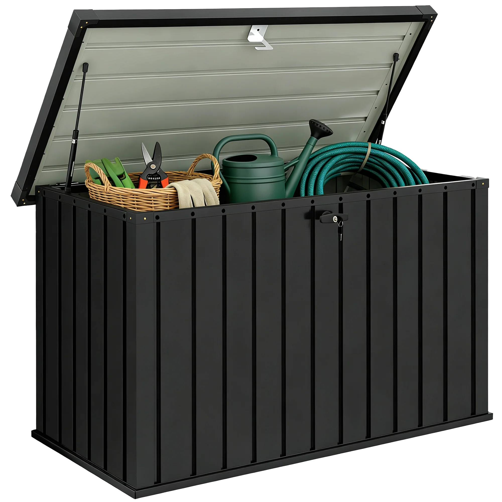 Outsunny 400L Waterproof Metal Outdoor Storage Box with Lock and Keys Black
