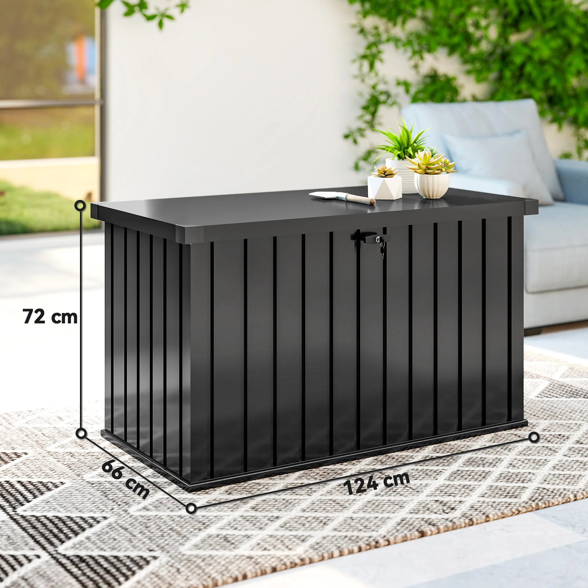 Outsunny 400L Waterproof Metal Outdoor Storage Box with Lock and Keys Black - Image 3