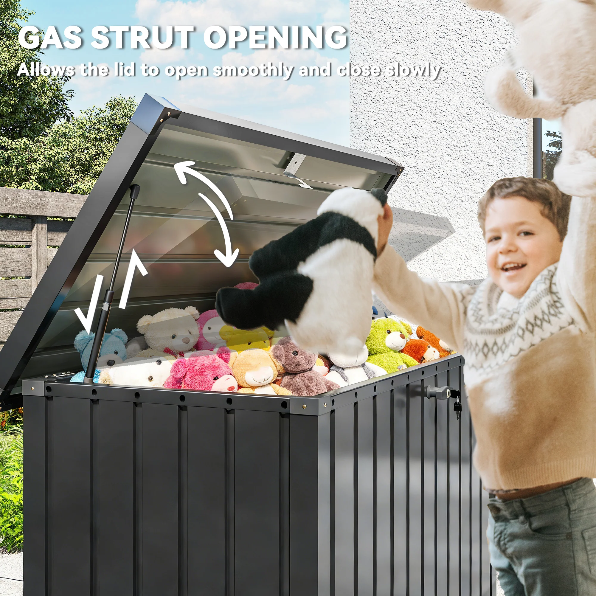 Outsunny 400L Waterproof Metal Outdoor Storage Box with Lock and Keys Black - Image 5
