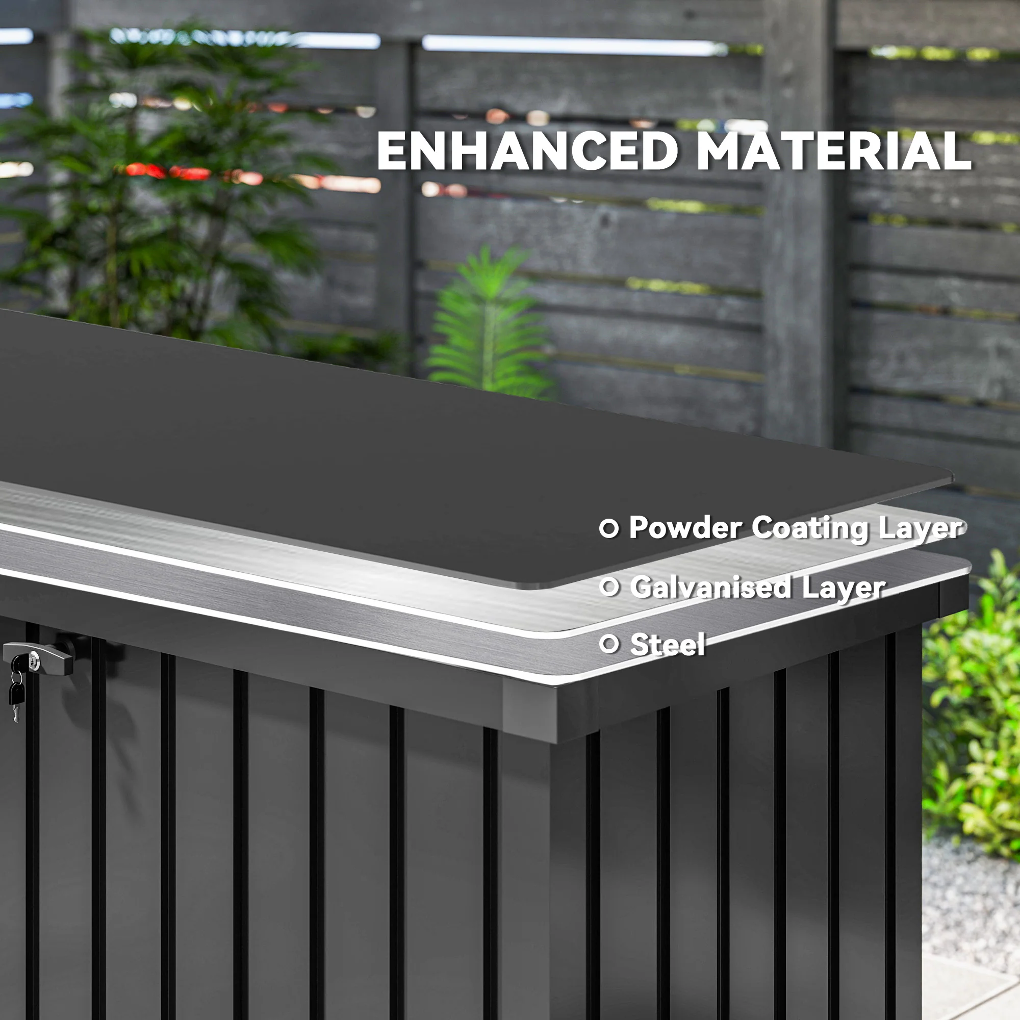 Outsunny 400L Waterproof Metal Outdoor Storage Box with Lock and Keys Black - Image 7