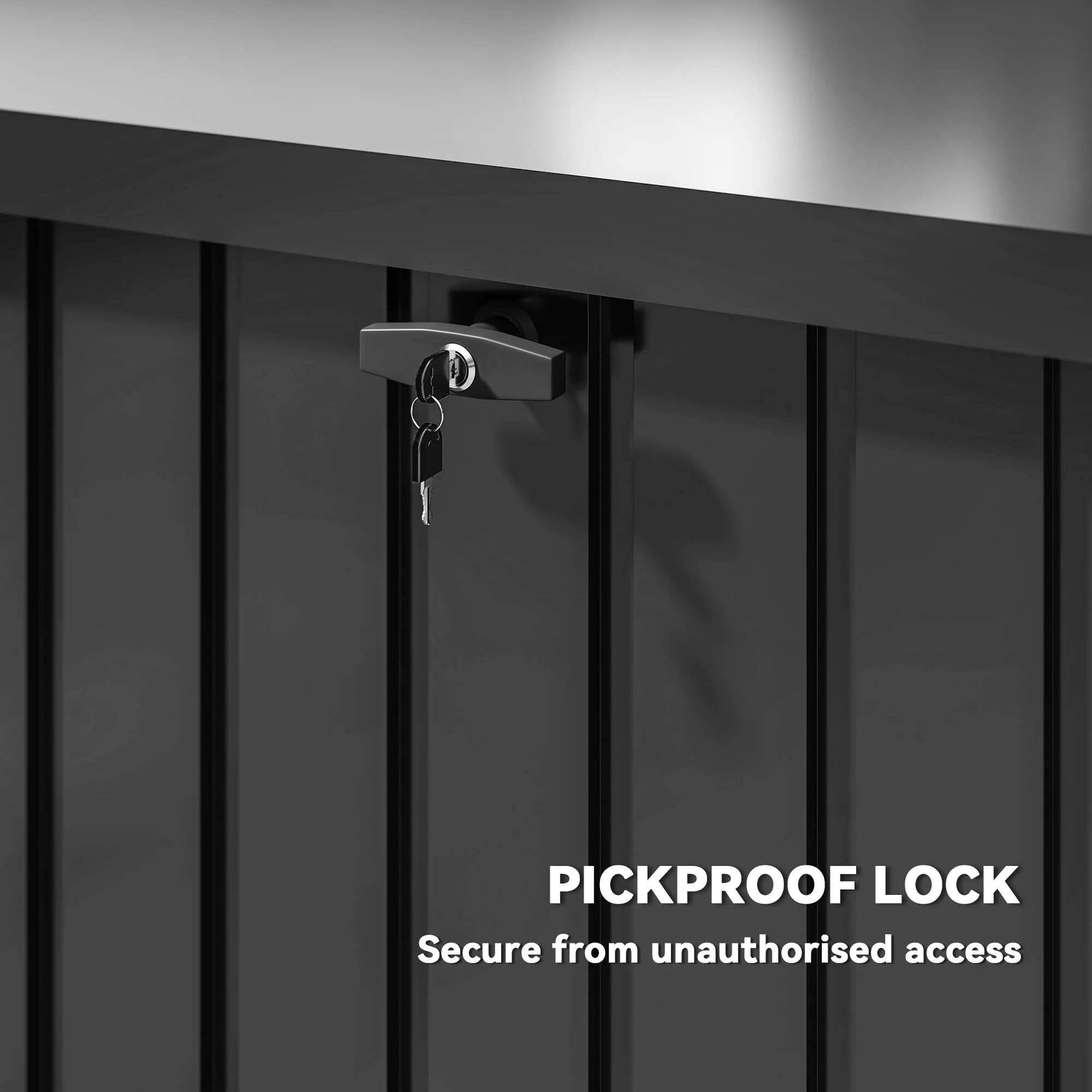Outsunny 400L Waterproof Metal Outdoor Storage Box with Lock and Keys Black - Image 8