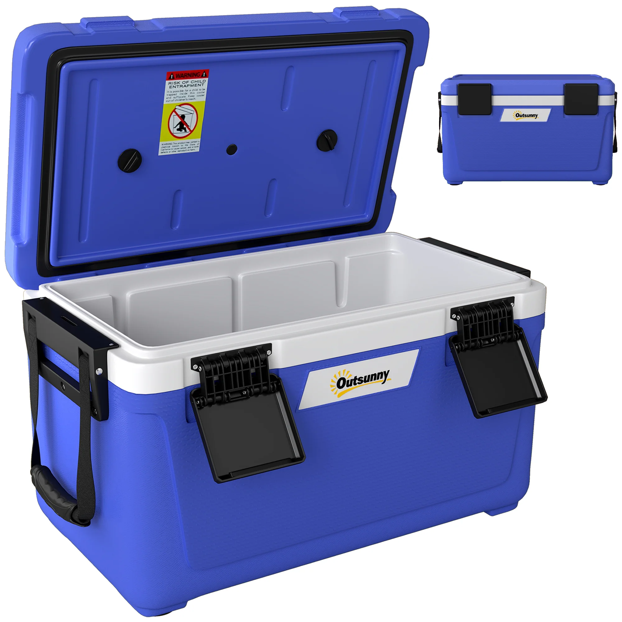 Outsunny 42.6L Insulated Cool Box, Portable Ice Cooler With Handle, Blue