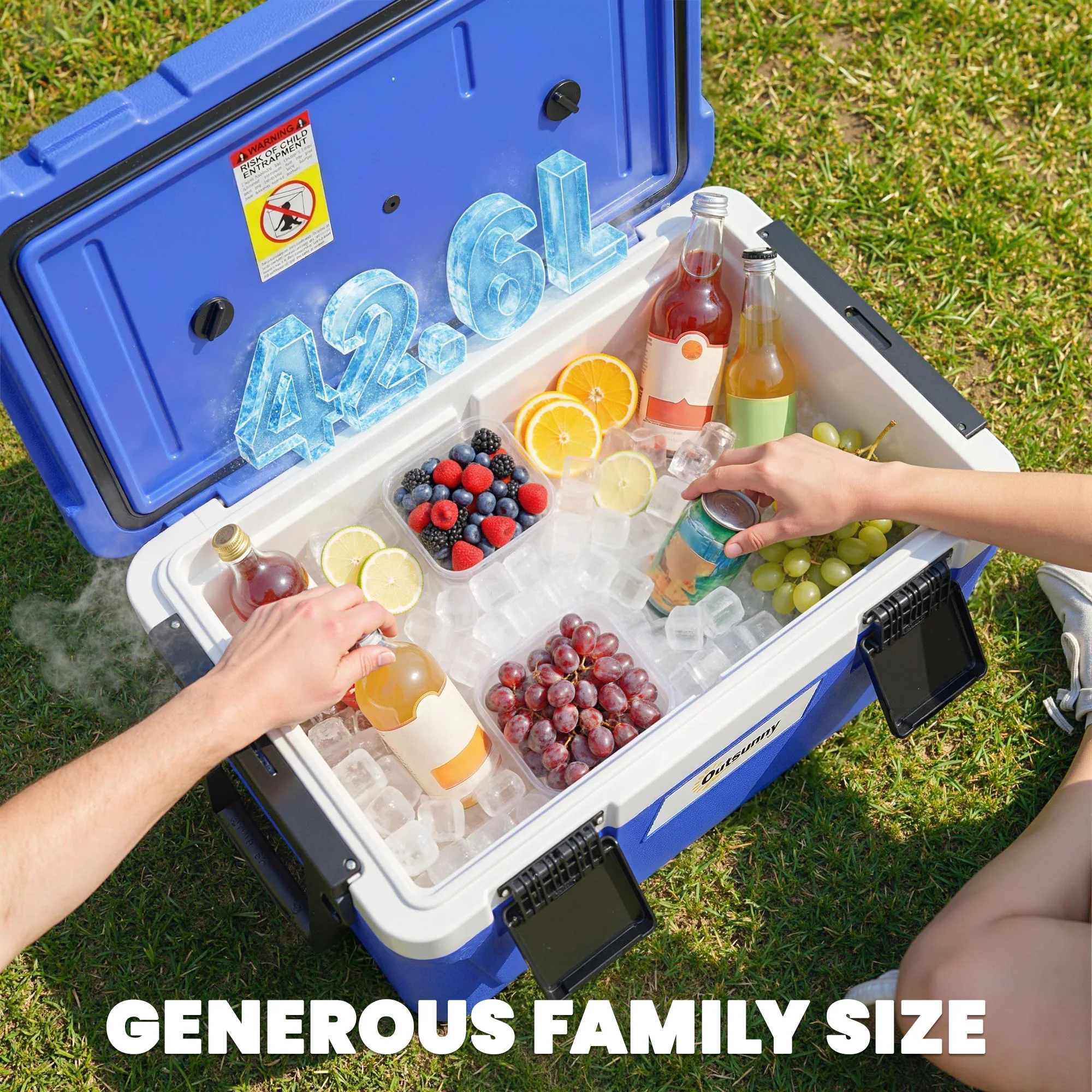 Outsunny 42.6L Insulated Cool Box, Portable Ice Cooler With Handle, Blue - Image 4