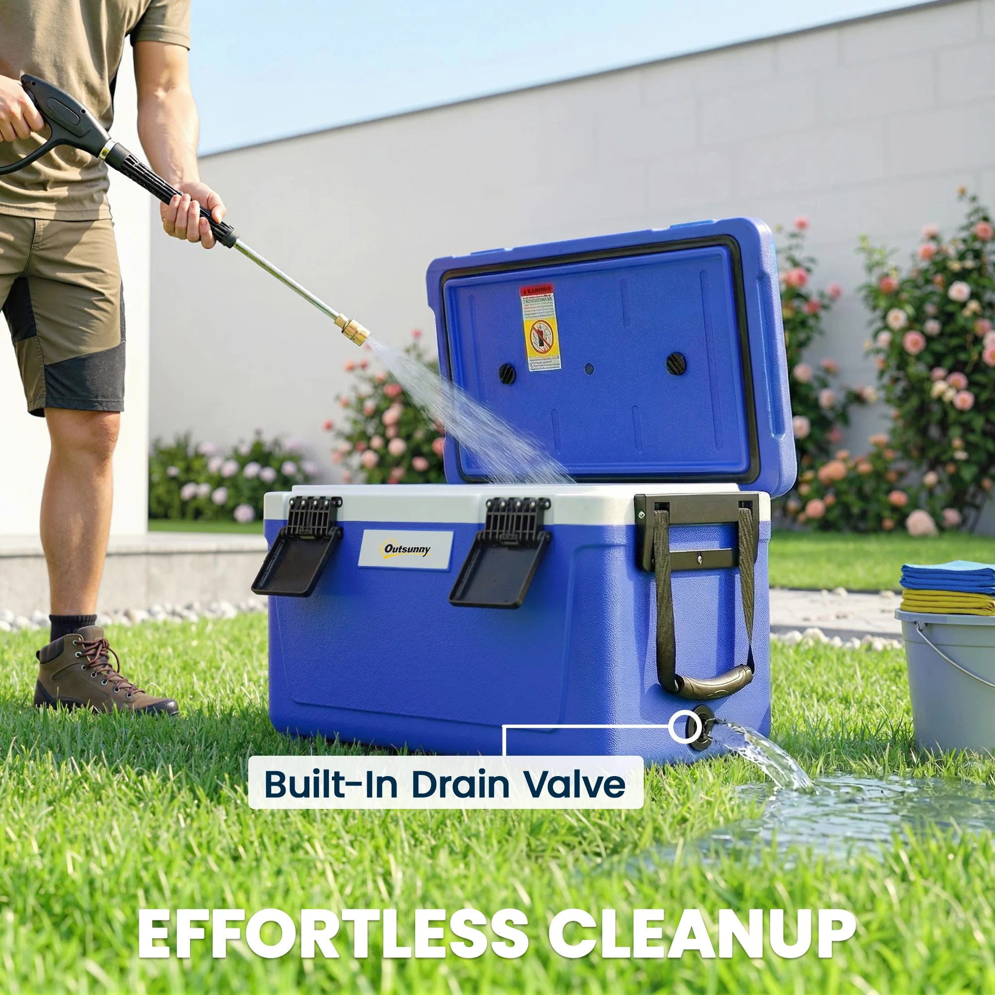 Outsunny 42.6L Insulated Cool Box, Portable Ice Cooler With Handle, Blue - Image 7