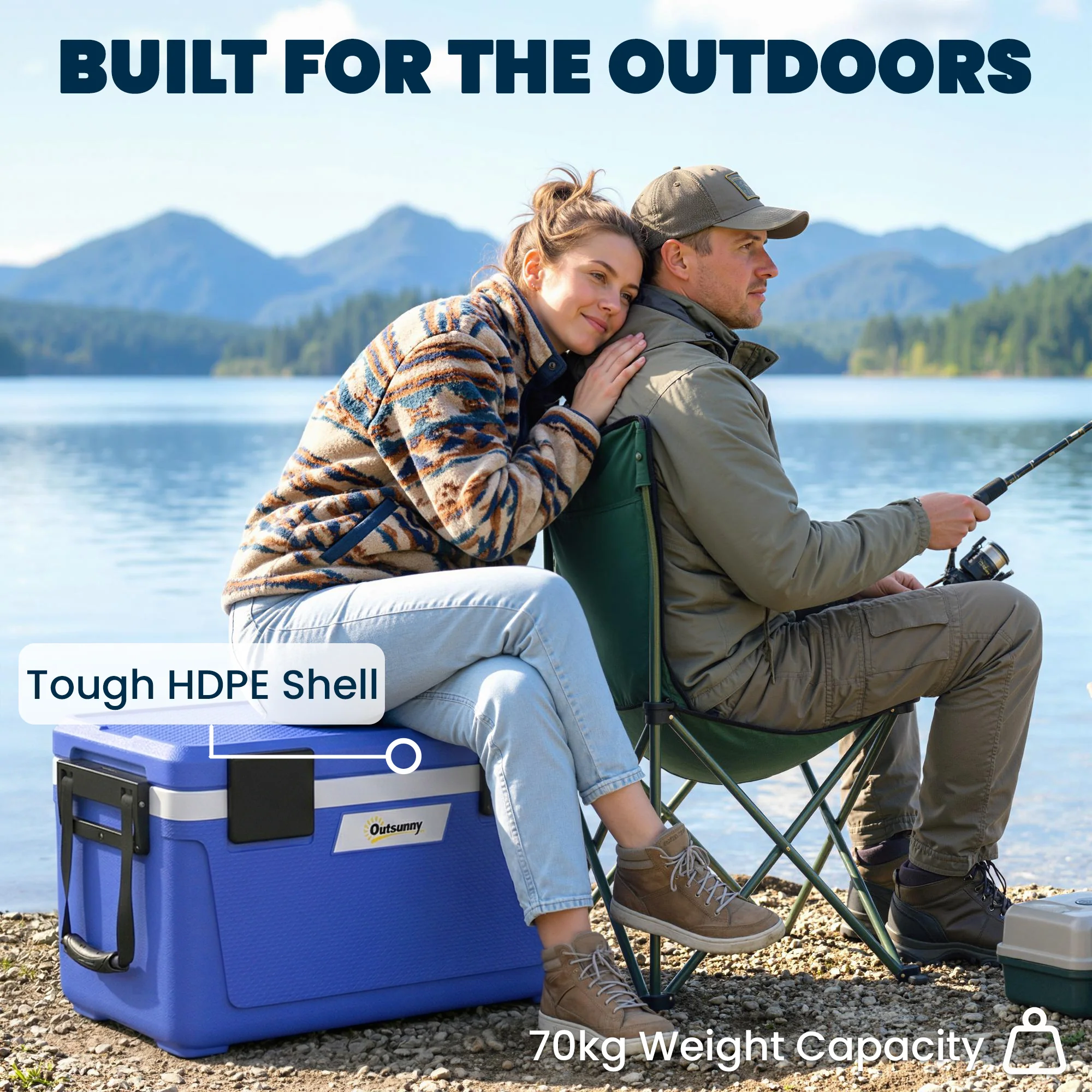 Outsunny 42.6L Insulated Cool Box, Portable Ice Cooler With Handle, Blue - Image 8