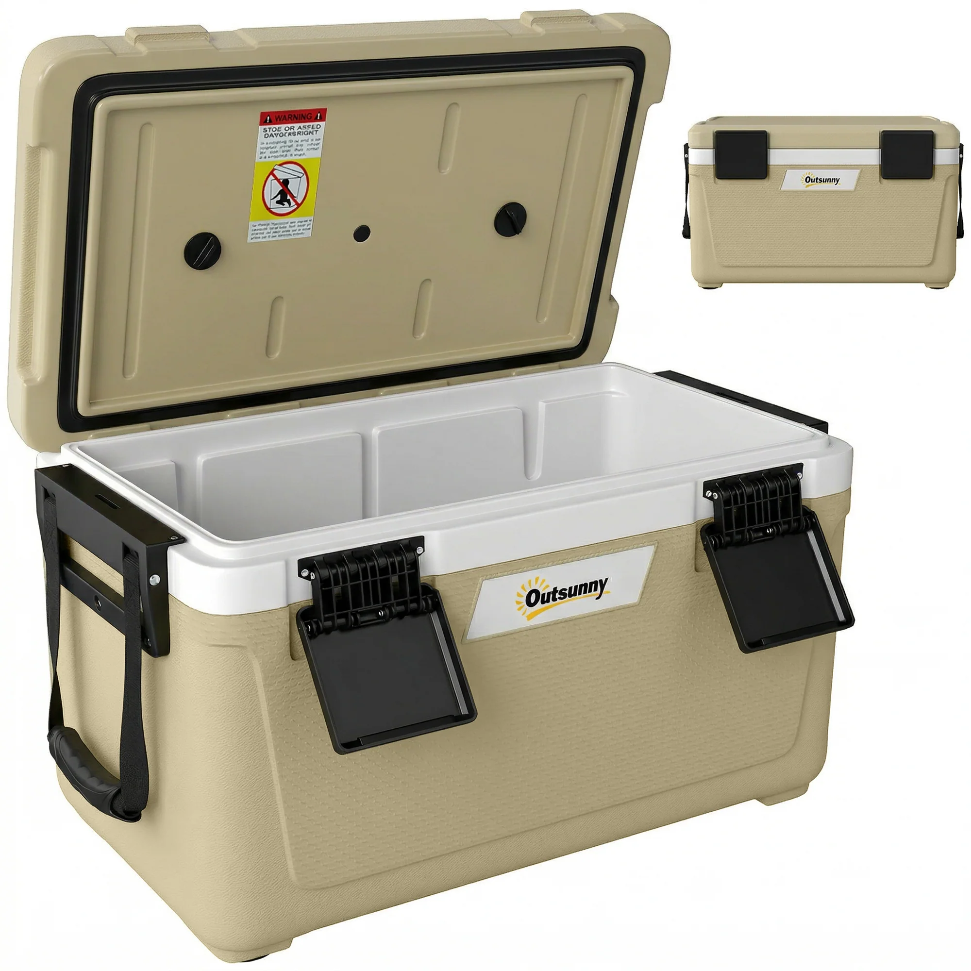 Outsunny 42.6L Insulated Cool Box, Portable Ice Cooler With Handle, Khaki