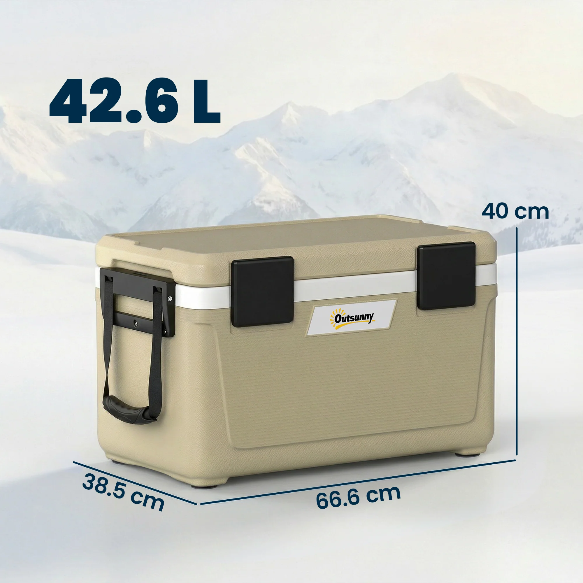 Outsunny 42.6L Insulated Cool Box, Portable Ice Cooler With Handle, Khaki - Image 5
