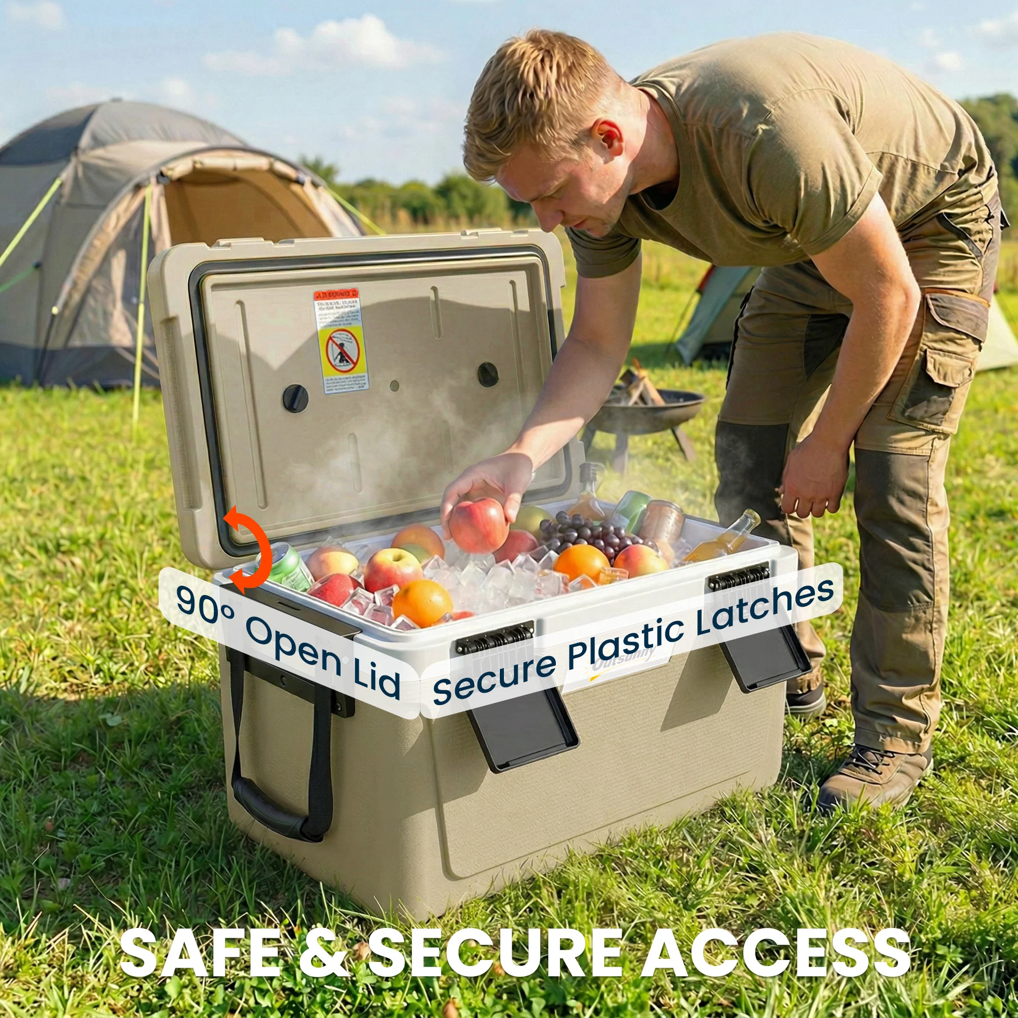 Outsunny 42.6L Insulated Cool Box, Portable Ice Cooler With Handle, Khaki - Image 6