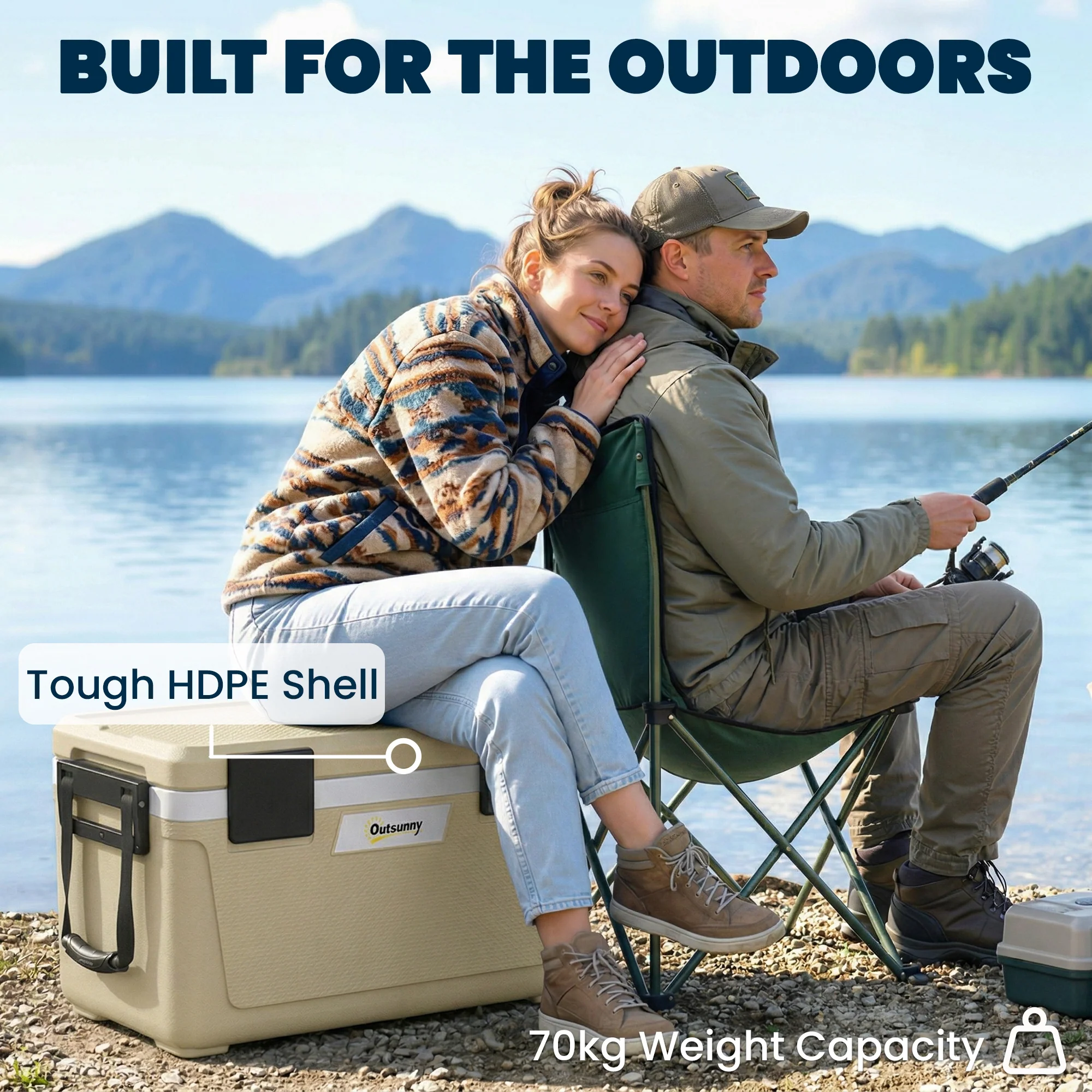Outsunny 42.6L Insulated Cool Box, Portable Ice Cooler With Handle, Khaki - Image 8