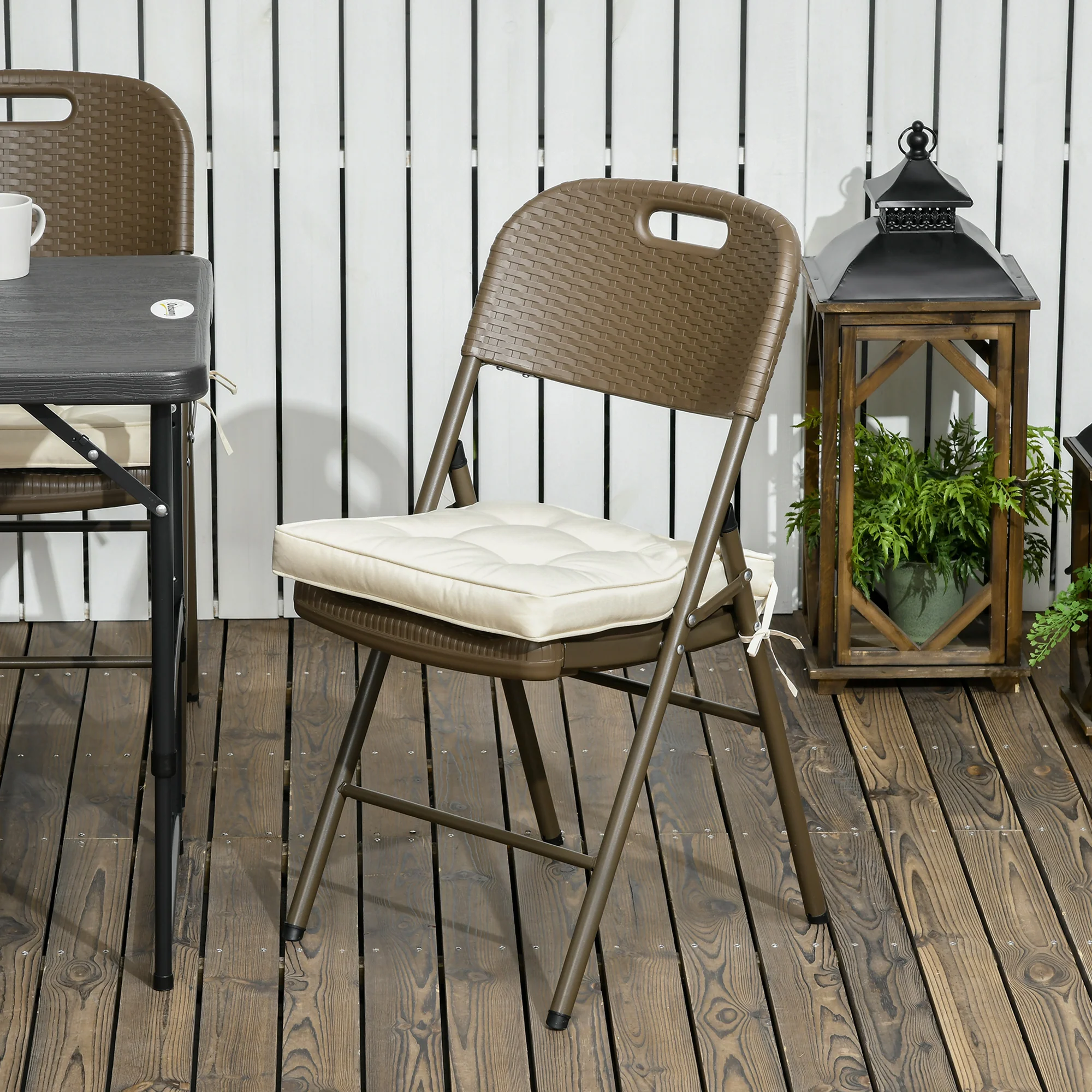 Outsunny 42 x 42cm Replacement Garden Seat Cushion Pad with Ties, Cream - Image 2
