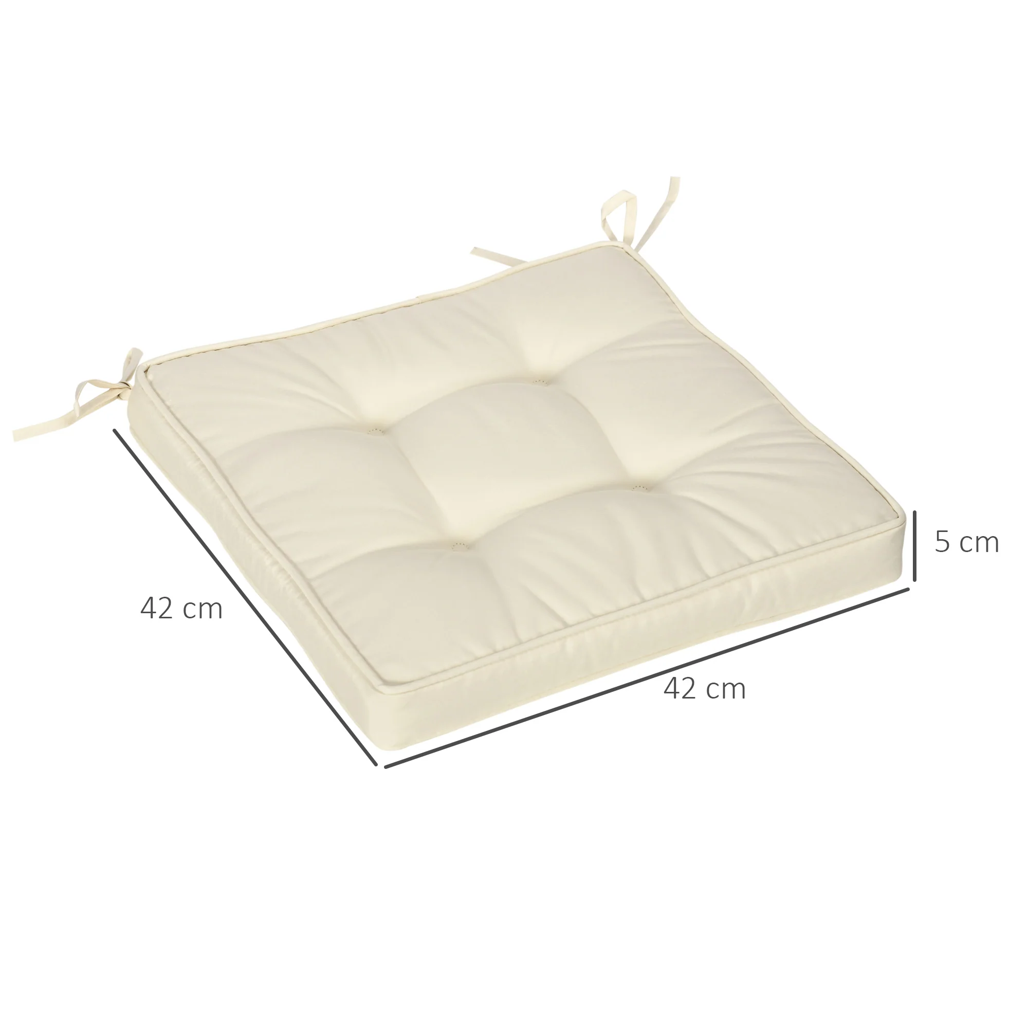 Outsunny 42 x 42cm Replacement Garden Seat Cushion Pad with Ties, Cream - Image 5