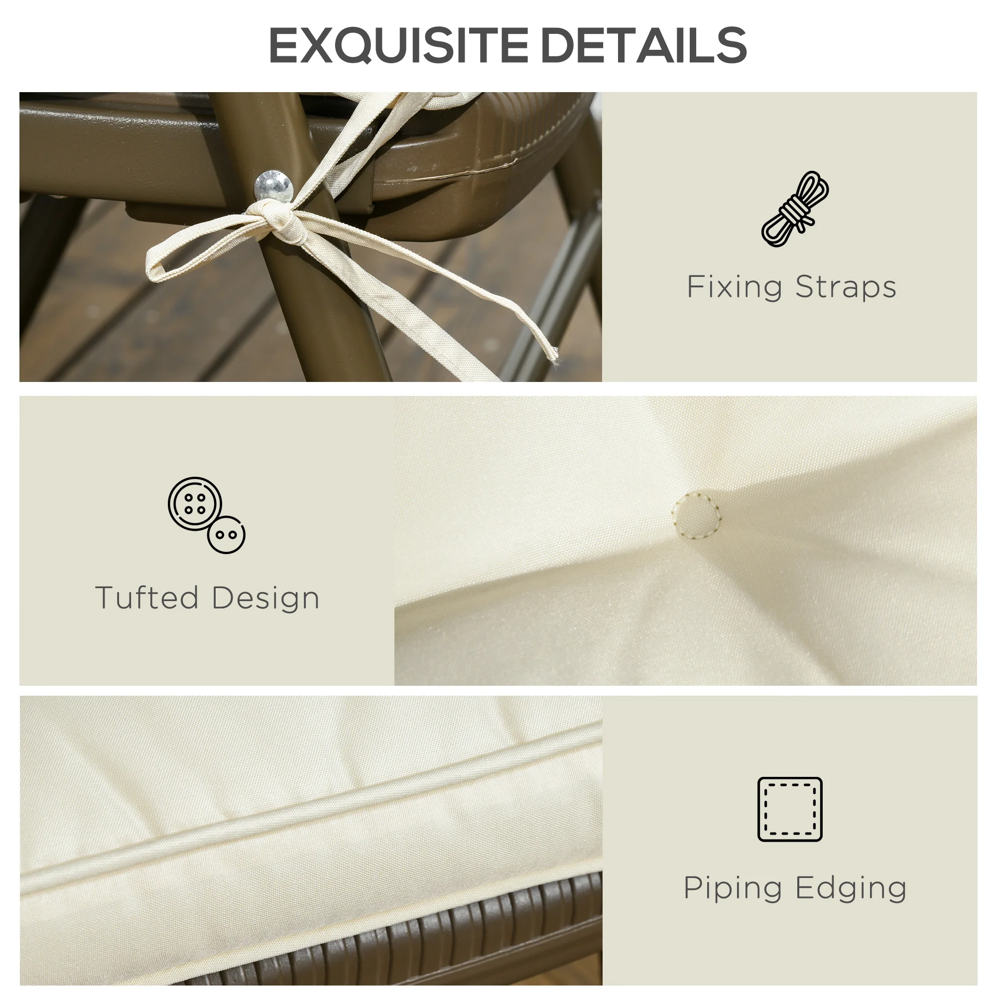 Outsunny 42 x 42cm Replacement Garden Seat Cushion Pad with Ties, Cream - Image 6