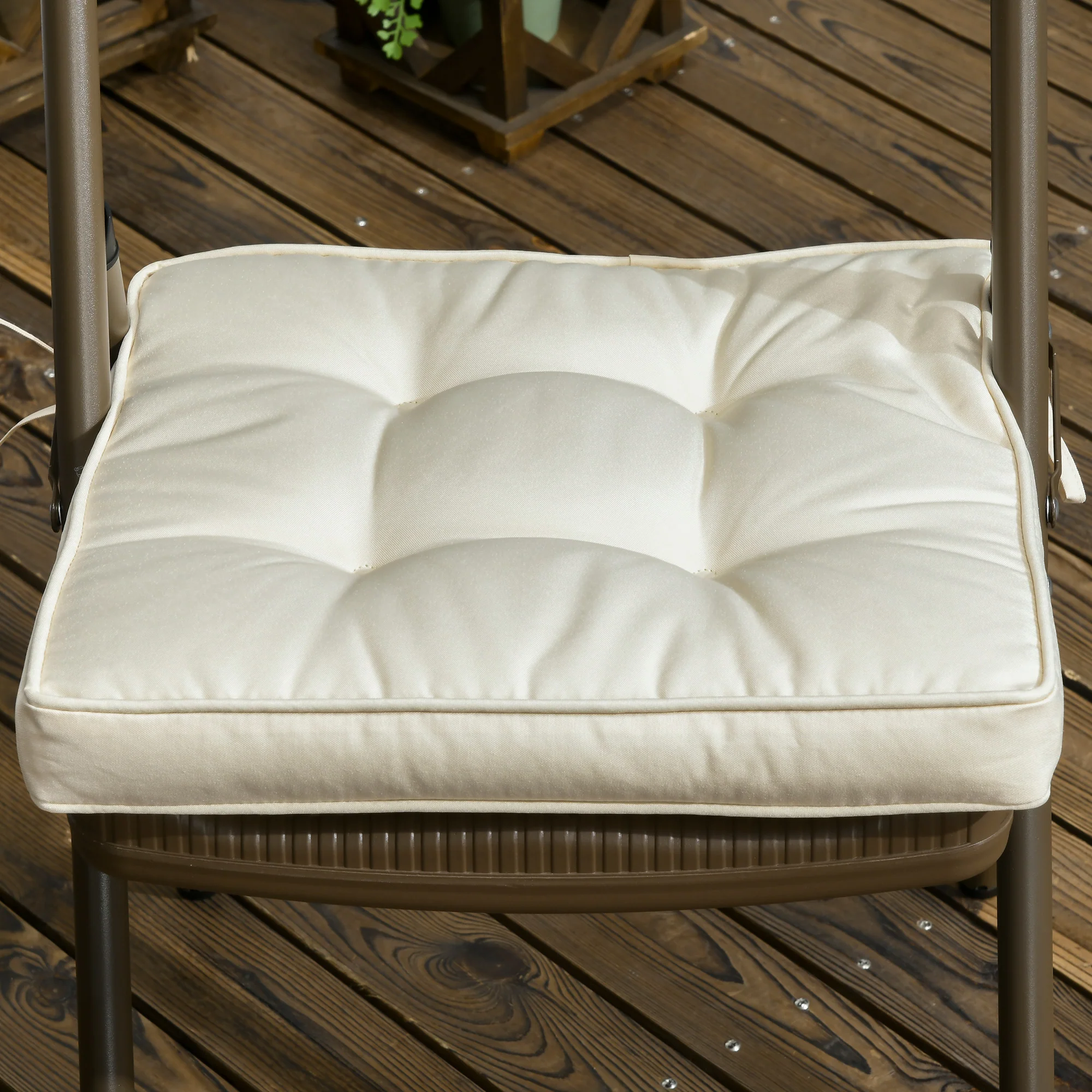 Outsunny 42 x 42cm Replacement Garden Seat Cushion Pad with Ties, Cream - Image 7
