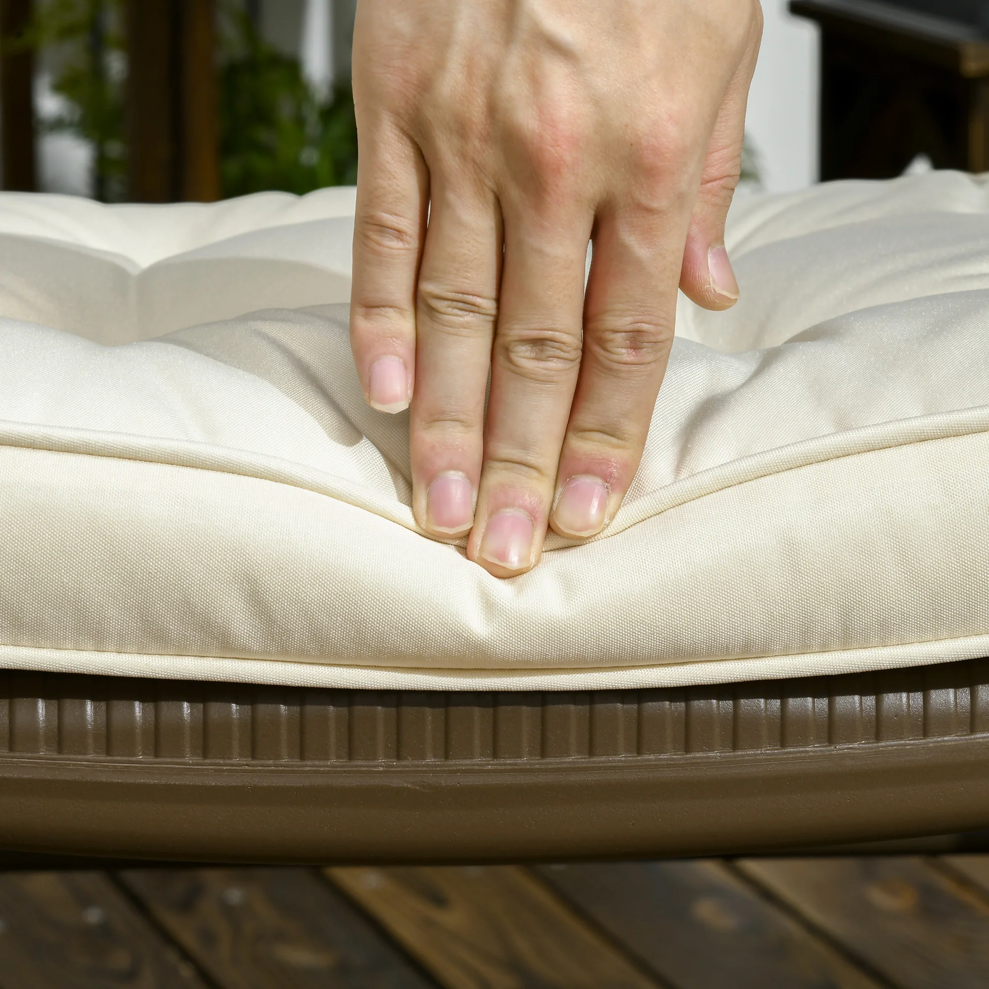 Outsunny 42 x 42cm Replacement Garden Seat Cushion Pad with Ties, Cream - Image 8