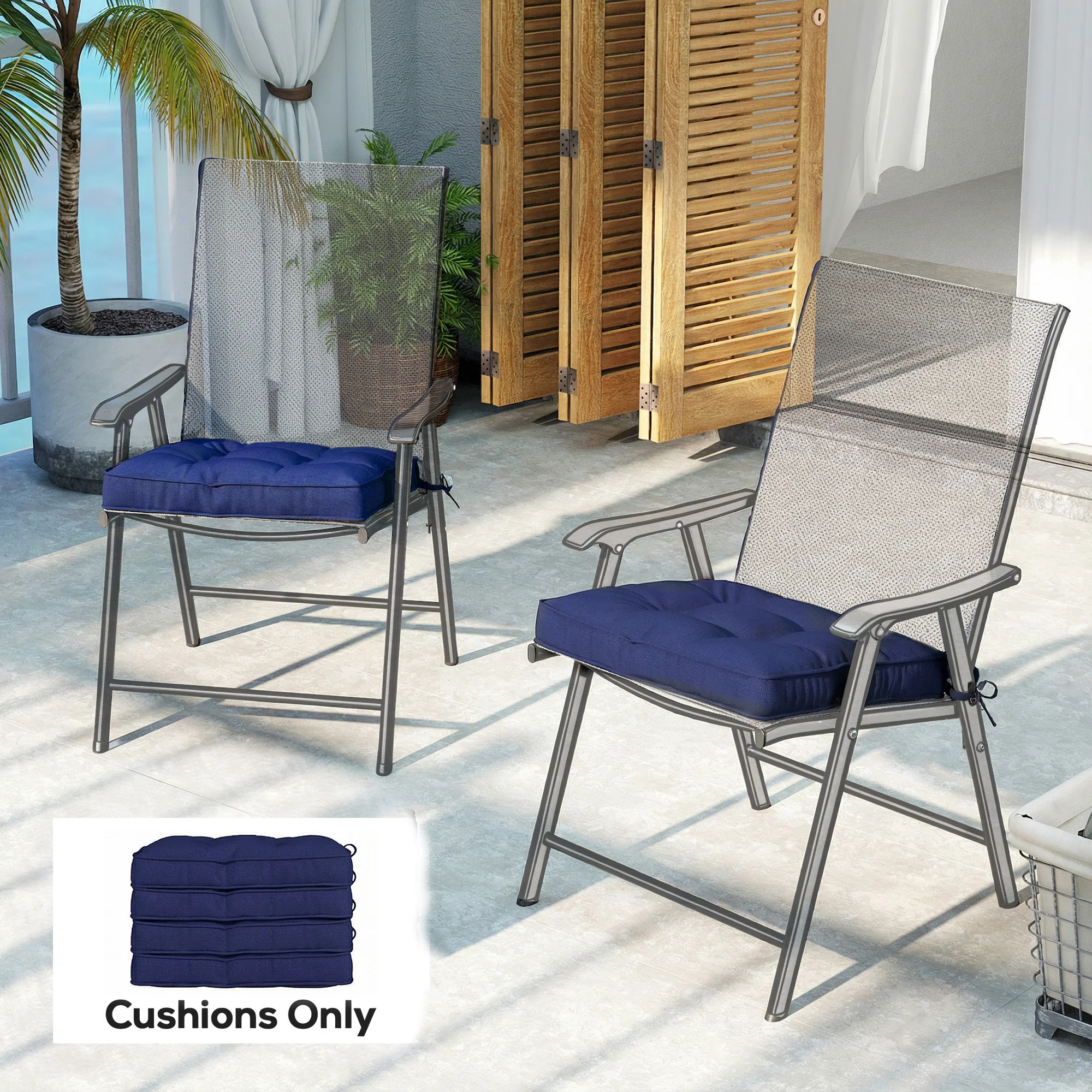 Outsunny 42 x 42cm Replacement Garden Seat Cushion Pad with Ties, Dark Blue - Image 9