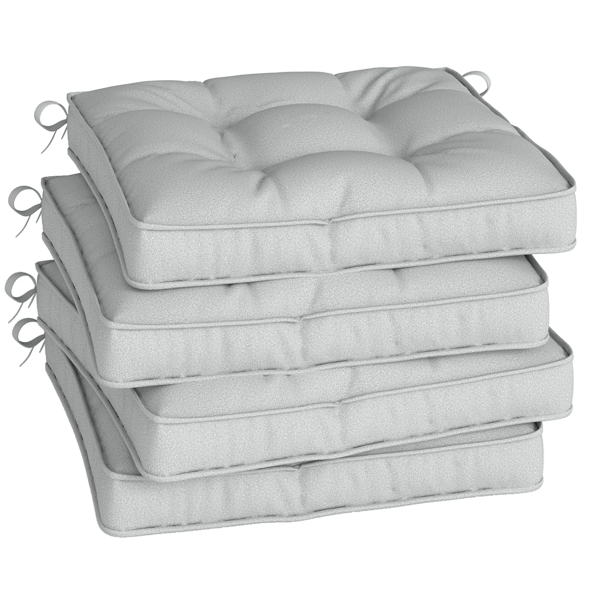 Outsunny 42 x 42cm Replacement Garden Seat Cushion Pad with Ties, Light Grey
