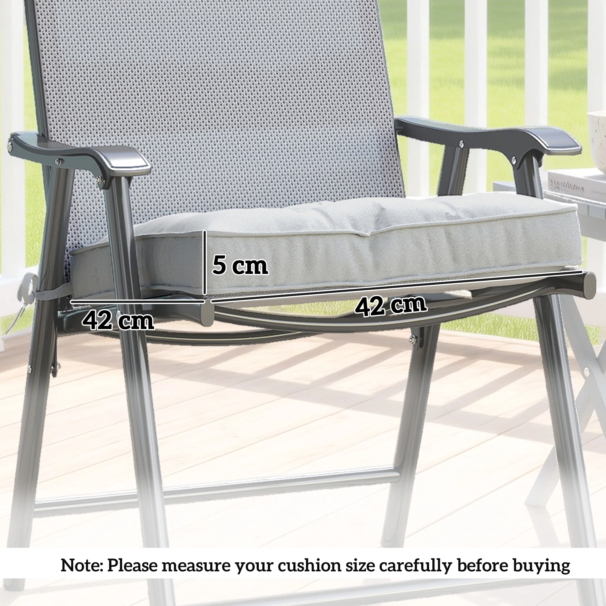 Outsunny 42 x 42cm Replacement Garden Seat Cushion Pad with Ties, Light Grey - Image 3