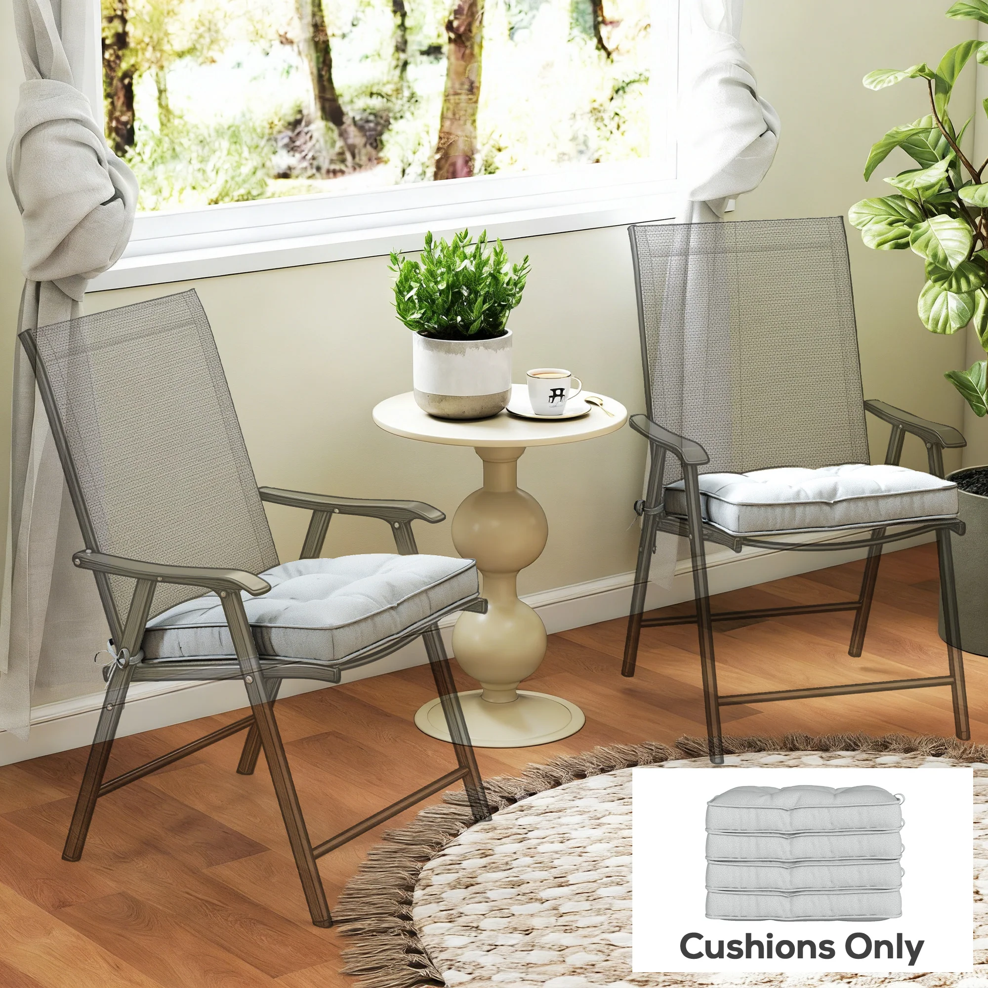 Outsunny 42 x 42cm Replacement Garden Seat Cushion Pad with Ties, Light Grey - Image 7