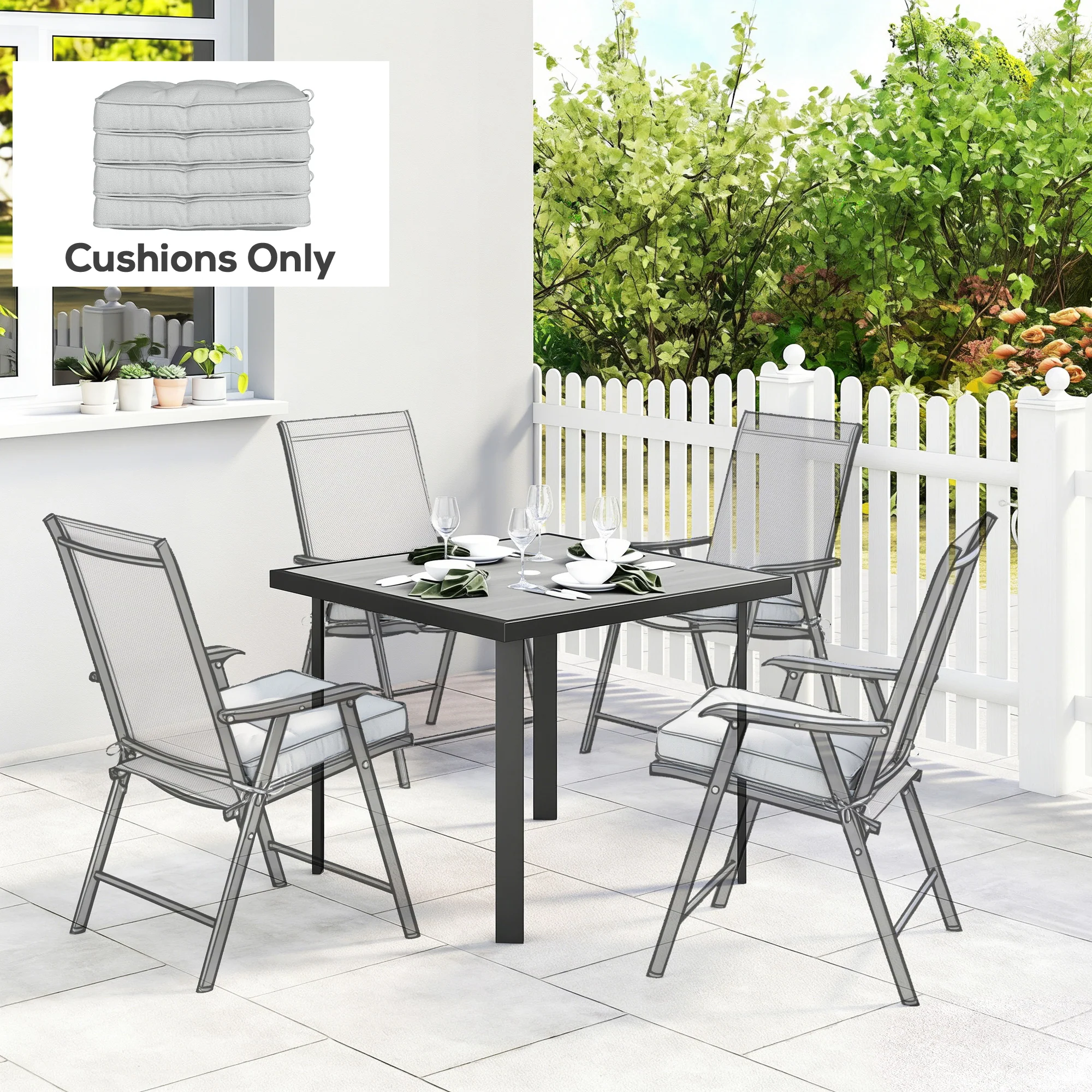 Outsunny 42 x 42cm Replacement Garden Seat Cushion Pad with Ties, Light Grey - Image 8