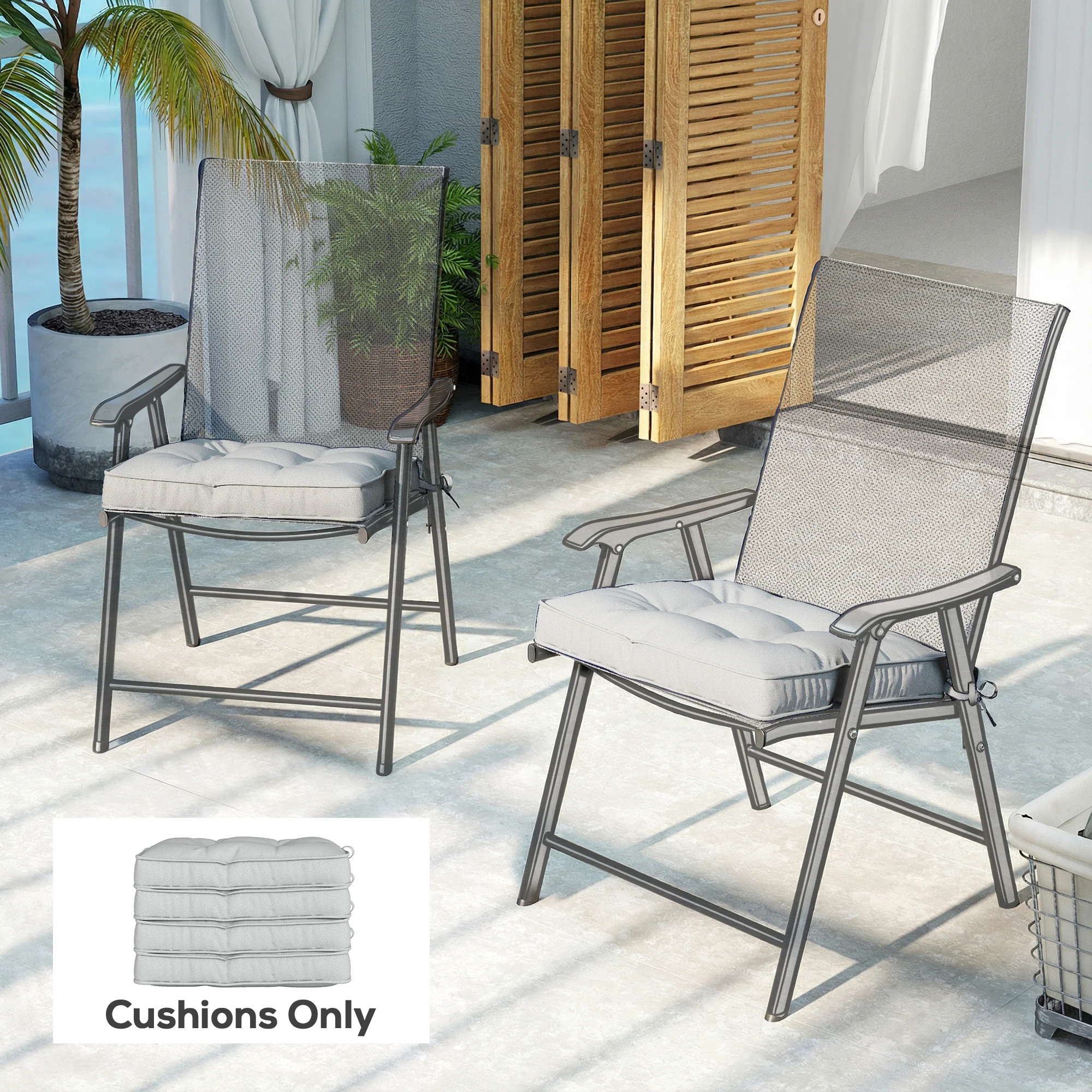 Outsunny 42 x 42cm Replacement Garden Seat Cushion Pad with Ties, Light Grey - Image 9